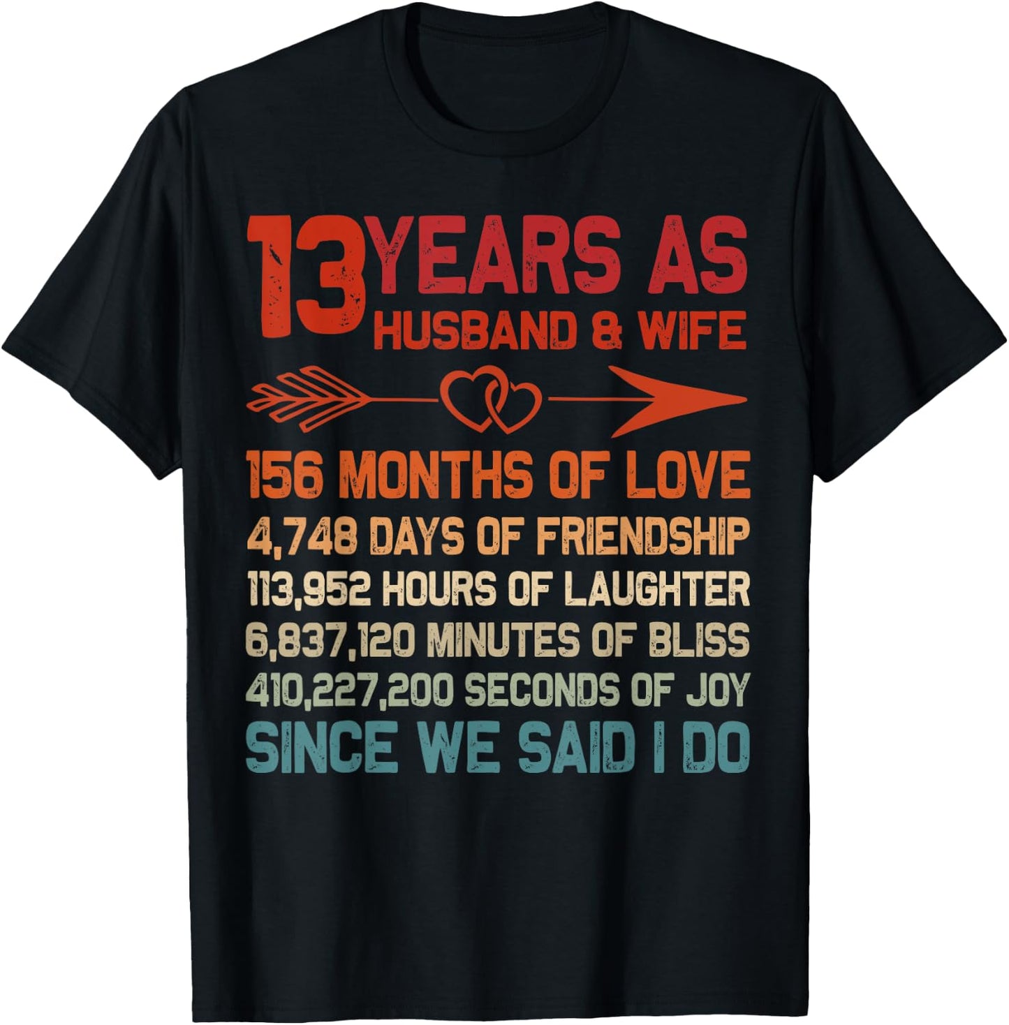 13 Years as Husband & Wife 13th Anniversary Gift Couple T-Shirt - T-Shirt | Black