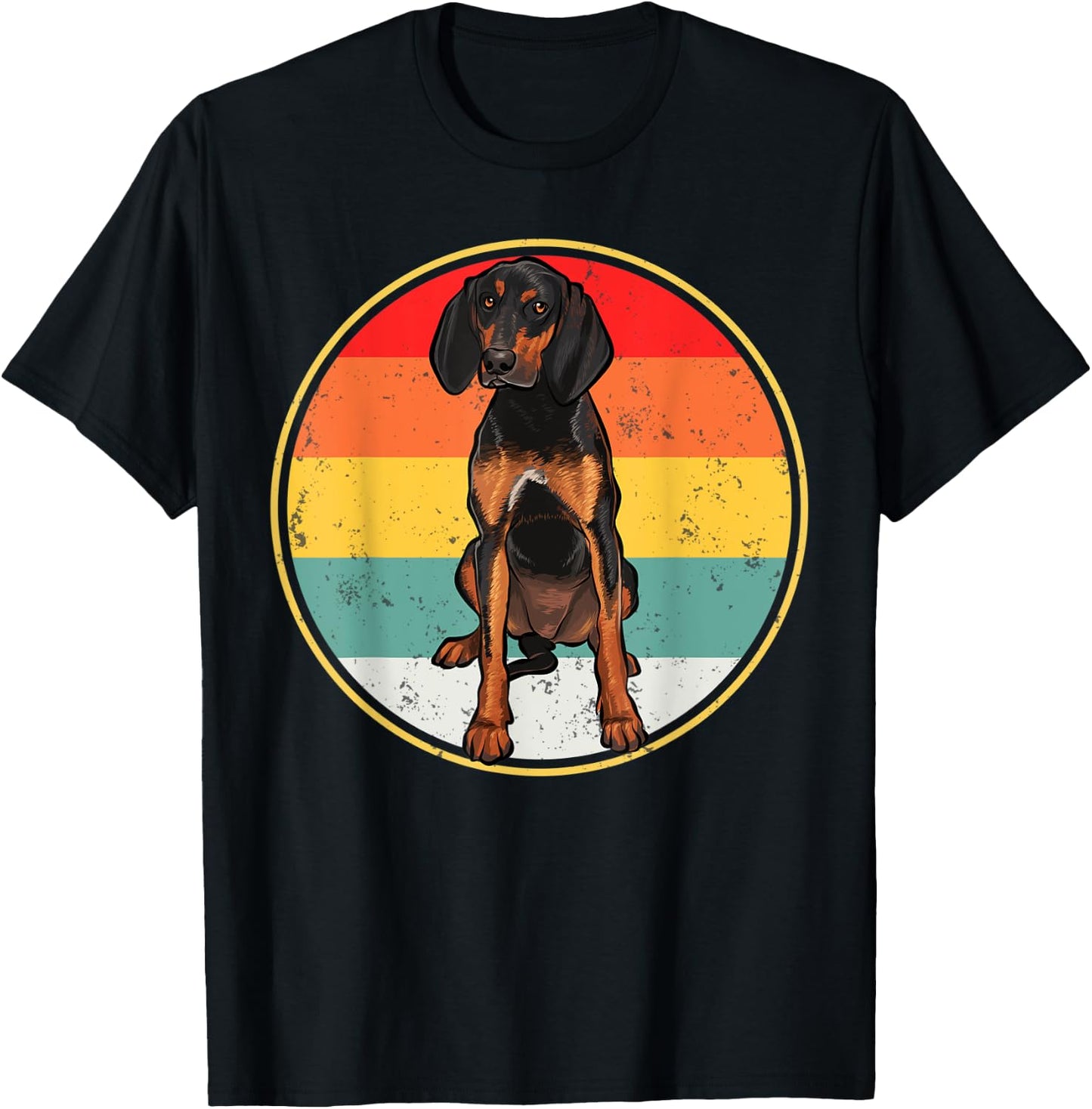 Vintage Retro Sunset Black and Tan Coonhound Dog T-Shirt - T-Shirt | Black