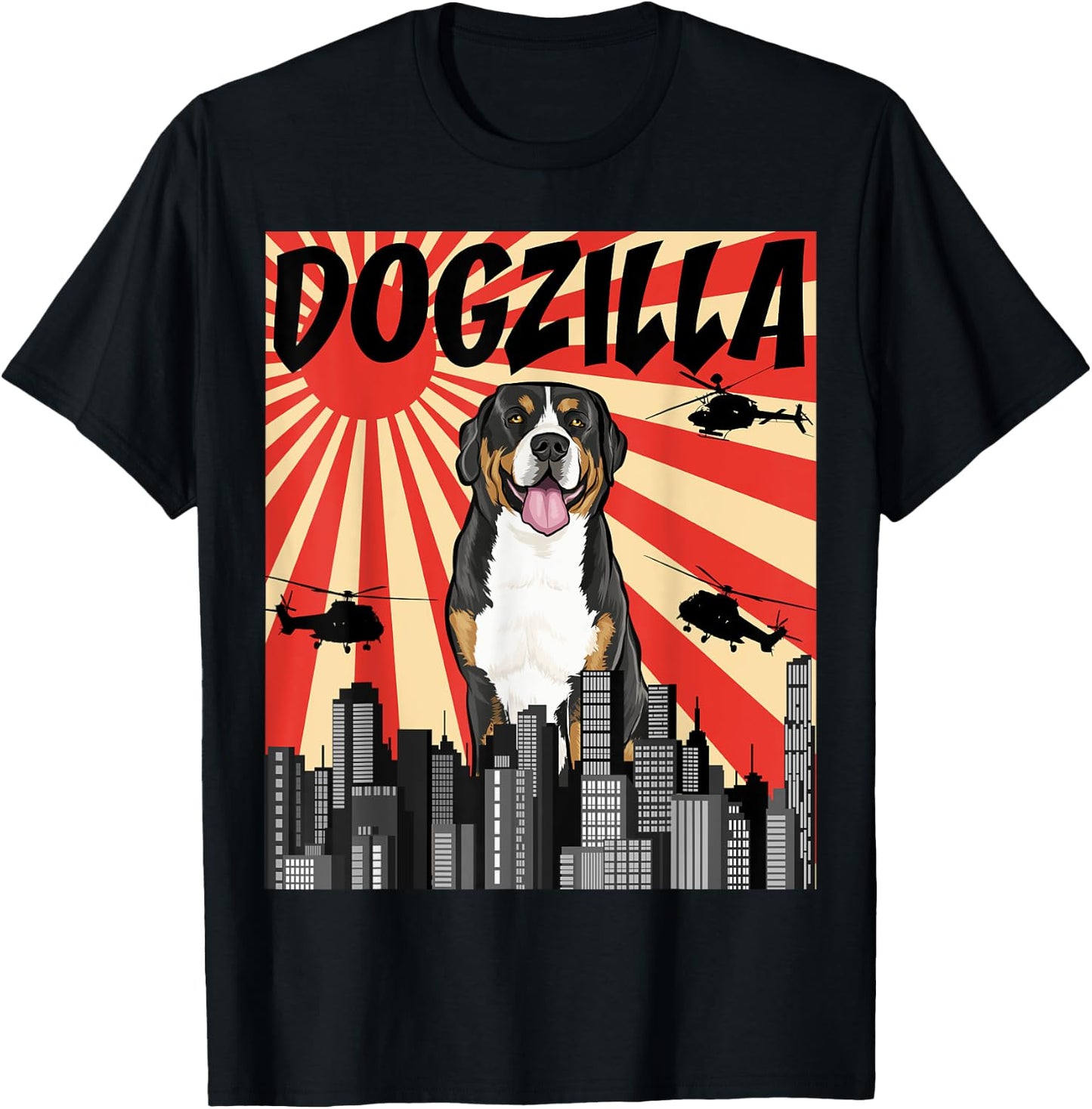 Funny Retro Japanese Dogzilla Greater Swiss Mountain Dog Men Women T-Shirt - T-Shirt | Black