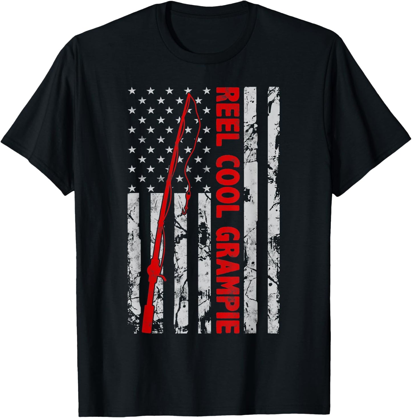 Reel Cool Grampie Fishing Father’s Day Flag gift Fisherman T-Shirt - T-Shirt | Black