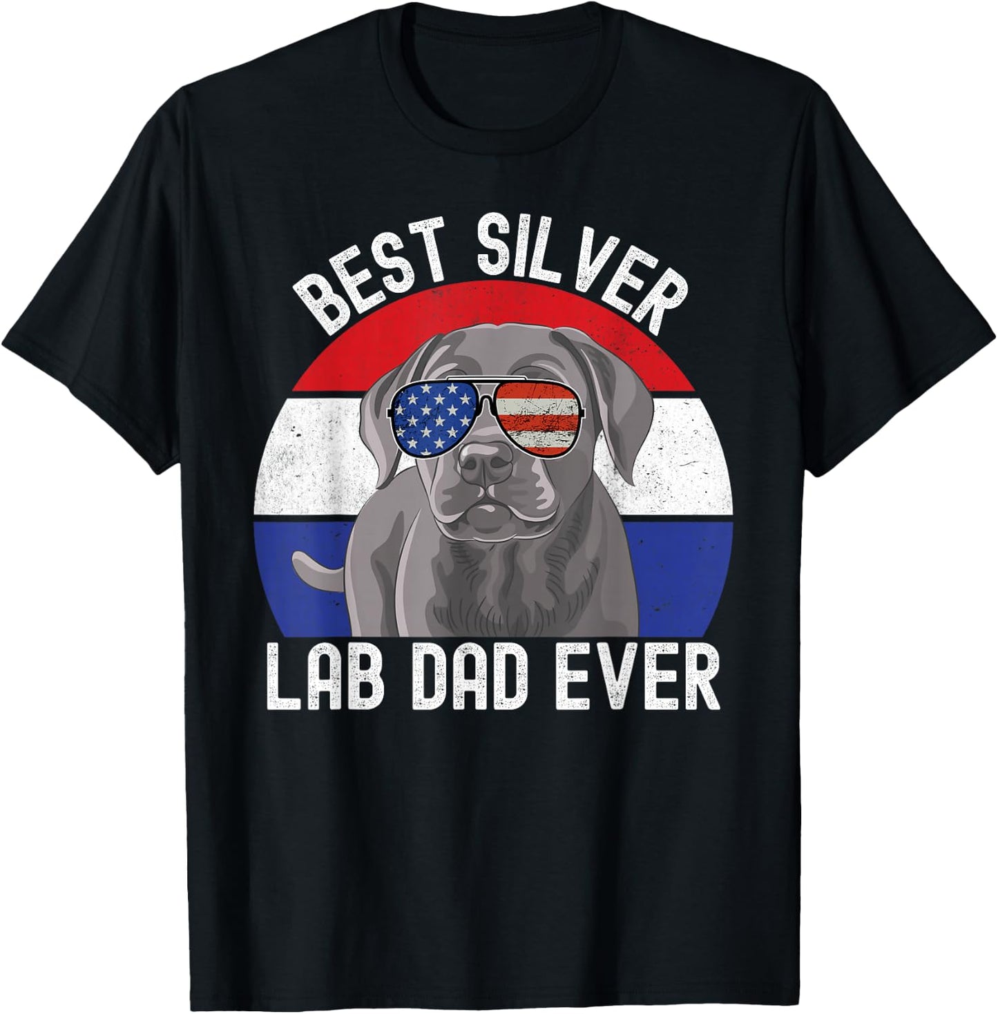 Best Silver Lab Dad Ever Vintage Patriotic American Flag T-Shirt - T-Shirt | Black