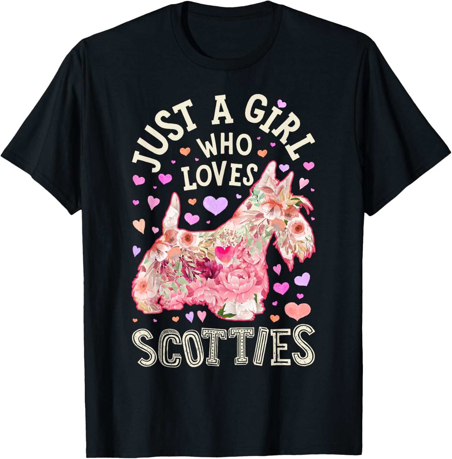 Scottie Scottish Terrier Just A Girl Who Loves Dog Flower T-Shirt - T-Shirt | Black