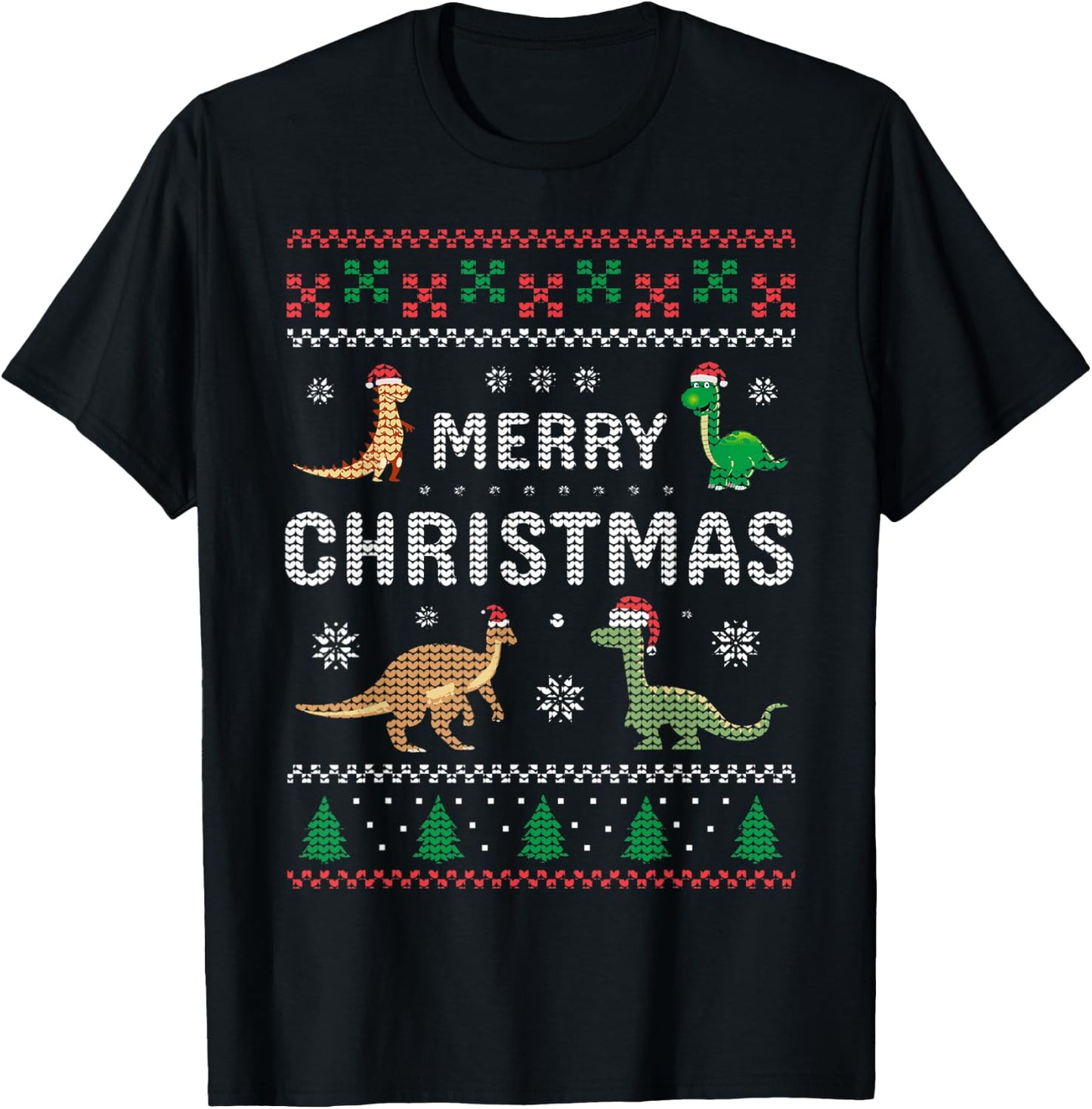 Merry Xmas Holiday Clothing Funny Dinosaur Ugly Christmas T-Shirt - T-Shirt | Black