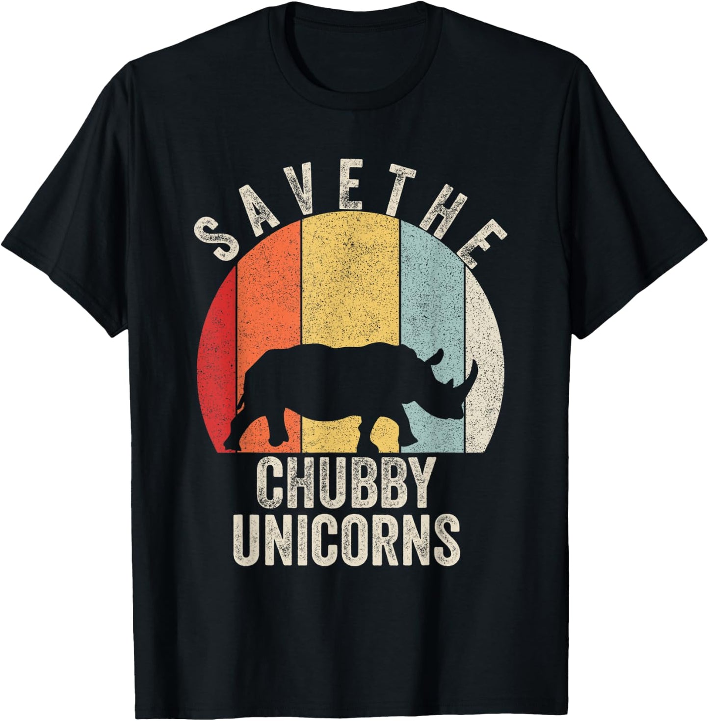 Retro Save The Chubby Unicorn Shirt Gift Funny Animal Rhino T-Shirt - T-Shirt | Black