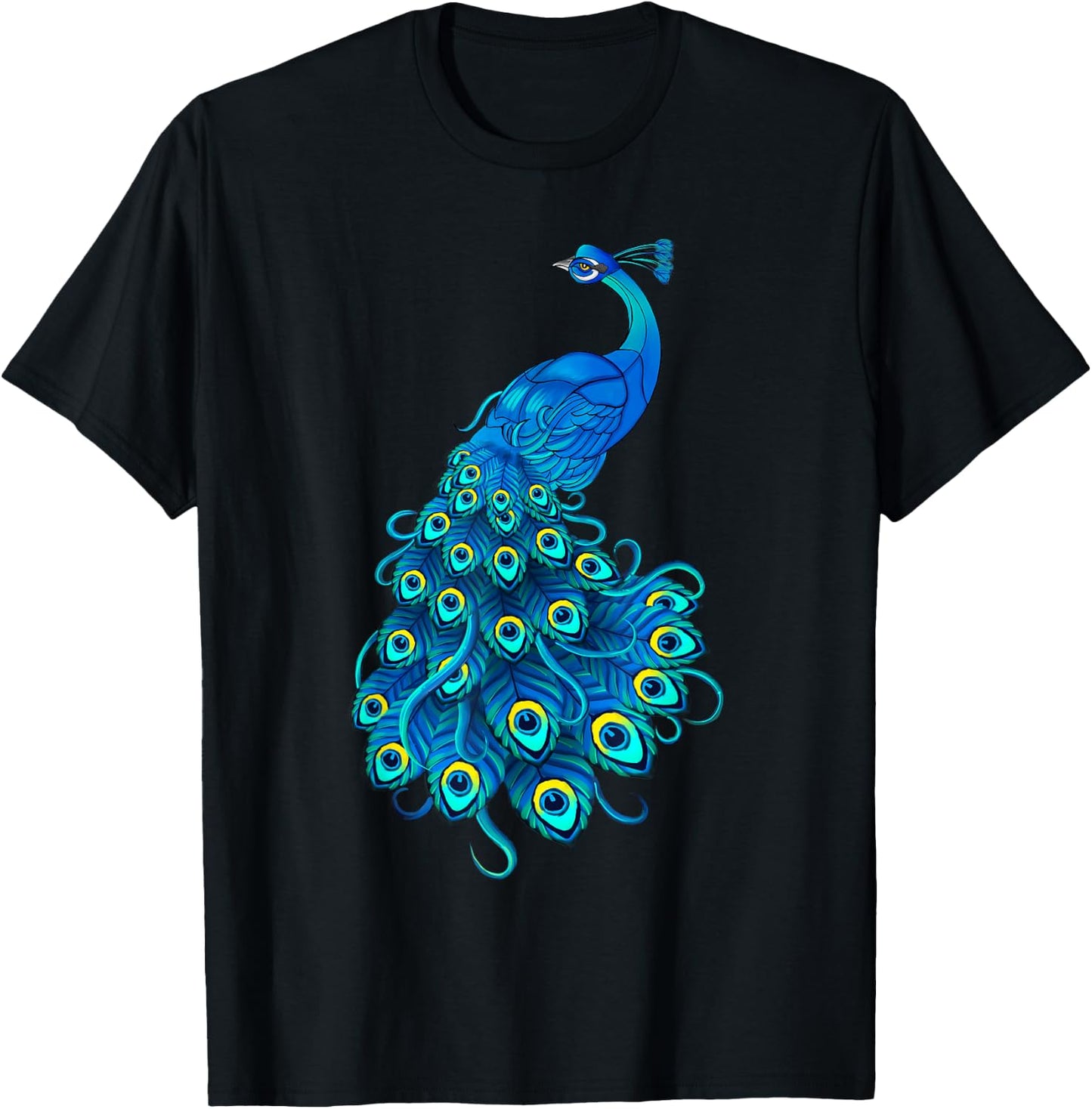 Blue Peacock Print Teal Feathers Bird Lover Men Women Gifts T-Shirt - T-Shirt | Black