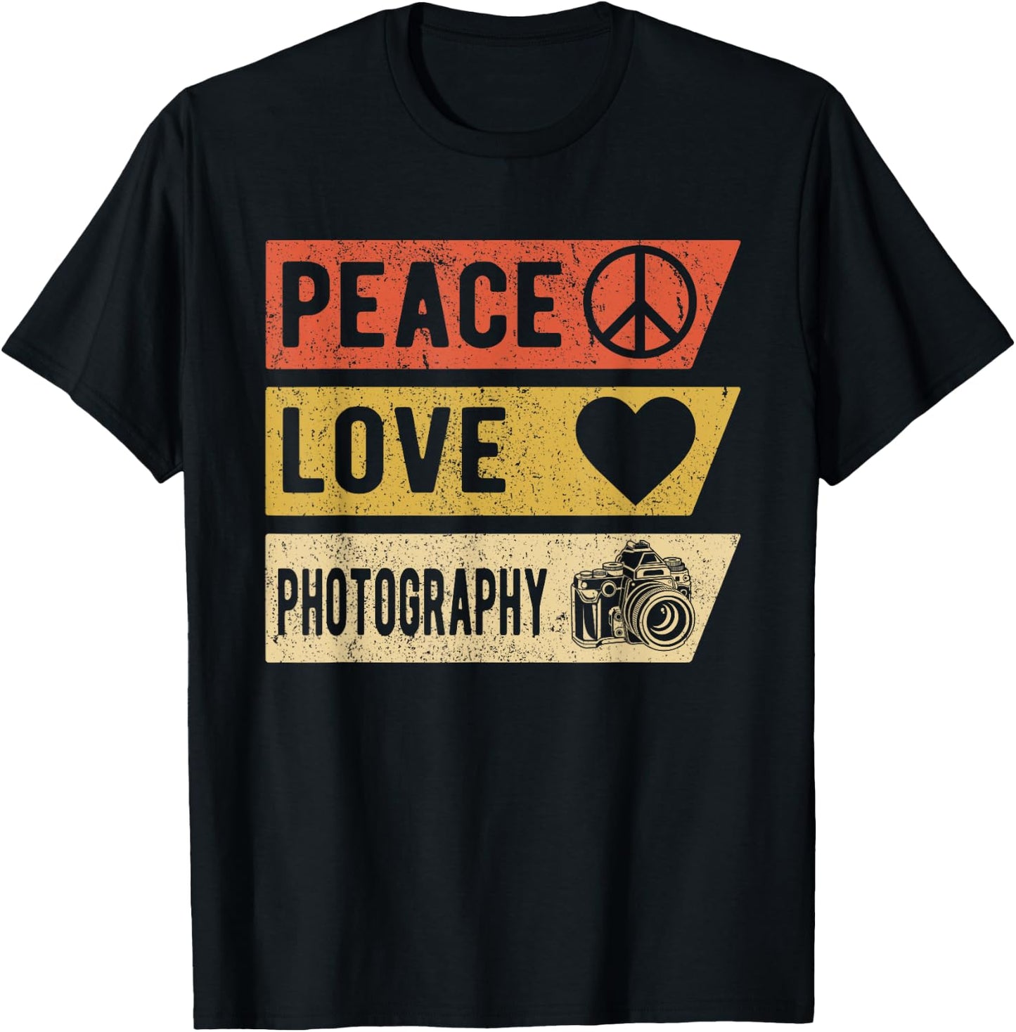 Vintage Peace Love Photography Gifts T-Shirt - T-Shirt | Black