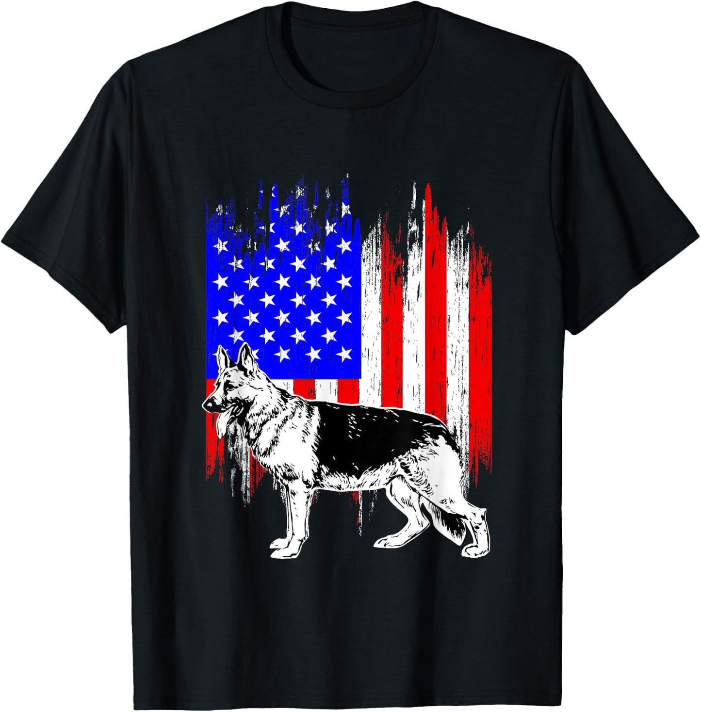 Patriotic German Shepherd American Flag Dog Lover Gift T-Shirt - T-Shirt | Black