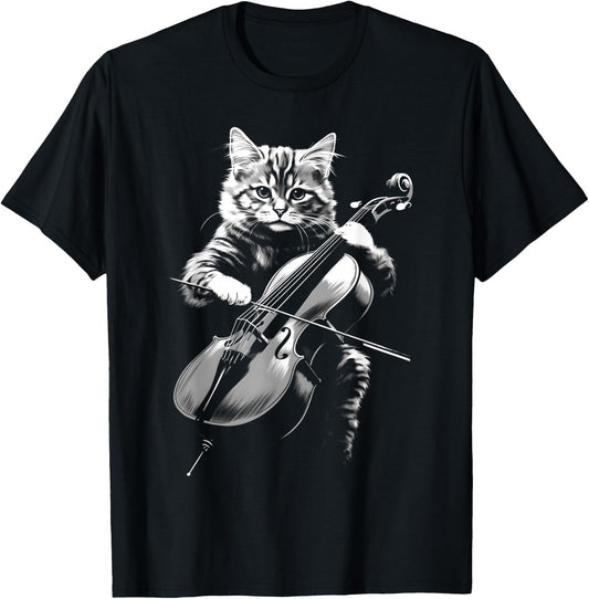 Cat Playing Cello Vintage Jazz Musician Cellist Women Kids T-Shirt - T-Shirt | Black