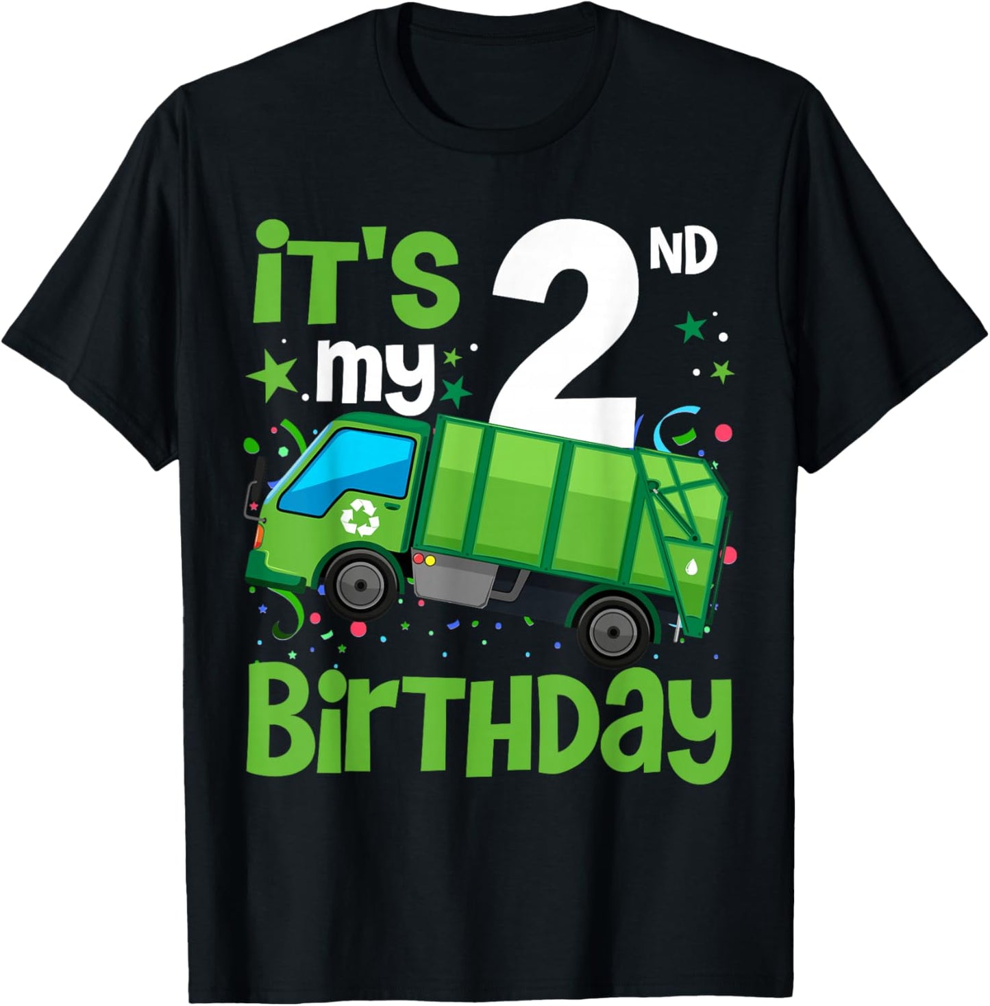 It's My 2nd Birthday Garbage Truck 2 Year Old Birthday Boy T-Shirt - T-Shirt | Black