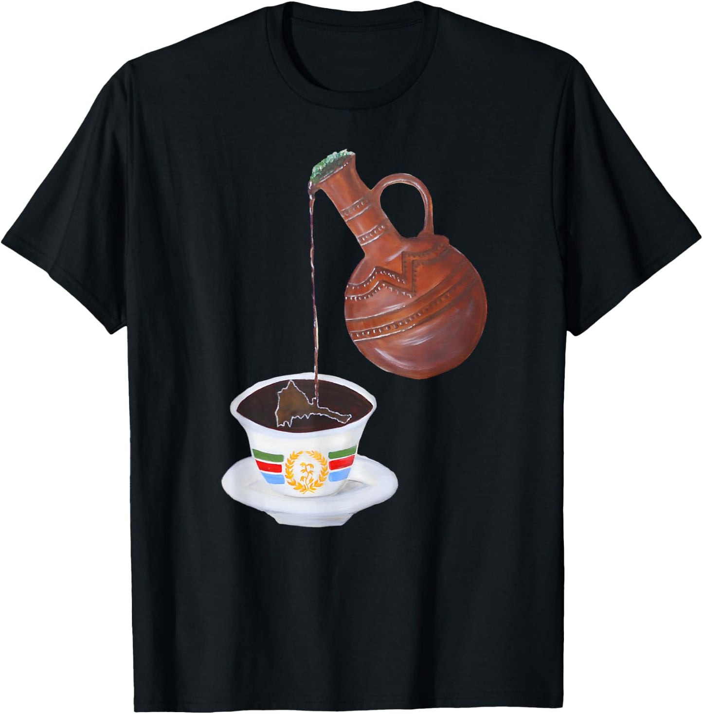 Eritrean Habesha Best Design Eritrean Flag Jebena Coffe T-Shirt - T-Shirt | Black