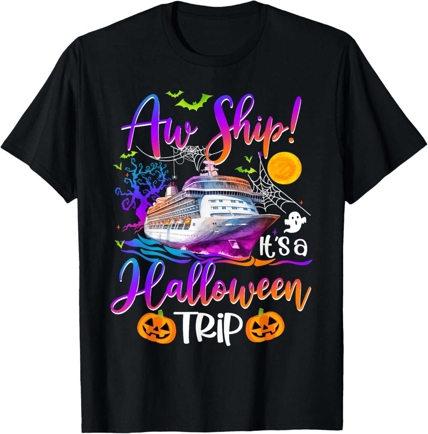 Aw Ship Halloween Trip Family Cruising Crew Cruise Squad T-Shirt - T-Shirt | Black