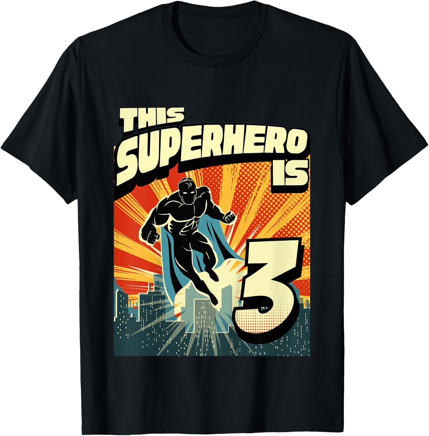 3 Year Old 3rd Vintage Retro Comic Superhero Birthday Party T-Shirt - T-Shirt | Black