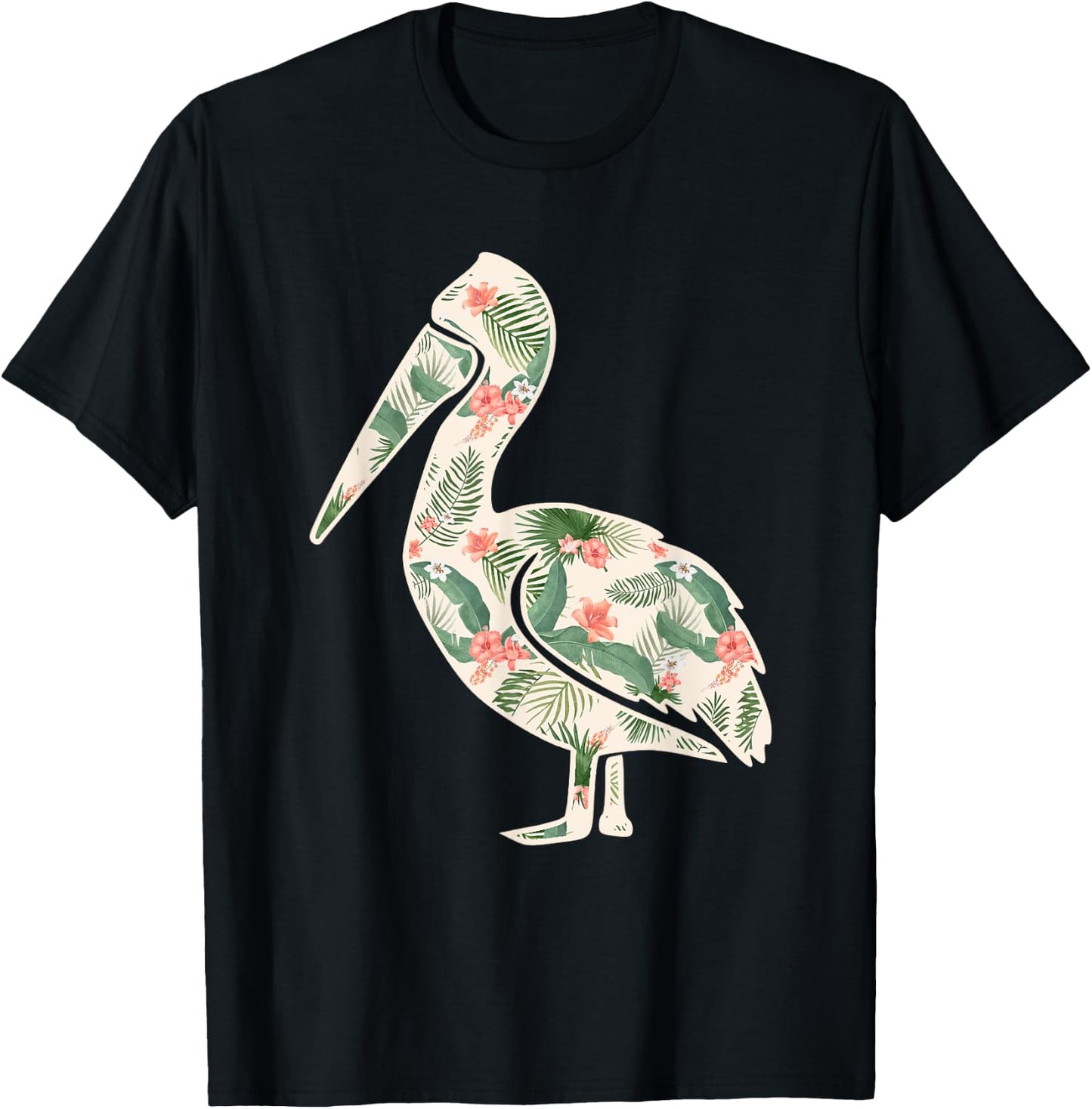 Pelican Flower Girl Print Floral Bird Hawaiian Women Gift T-Shirt - T-Shirt | Black