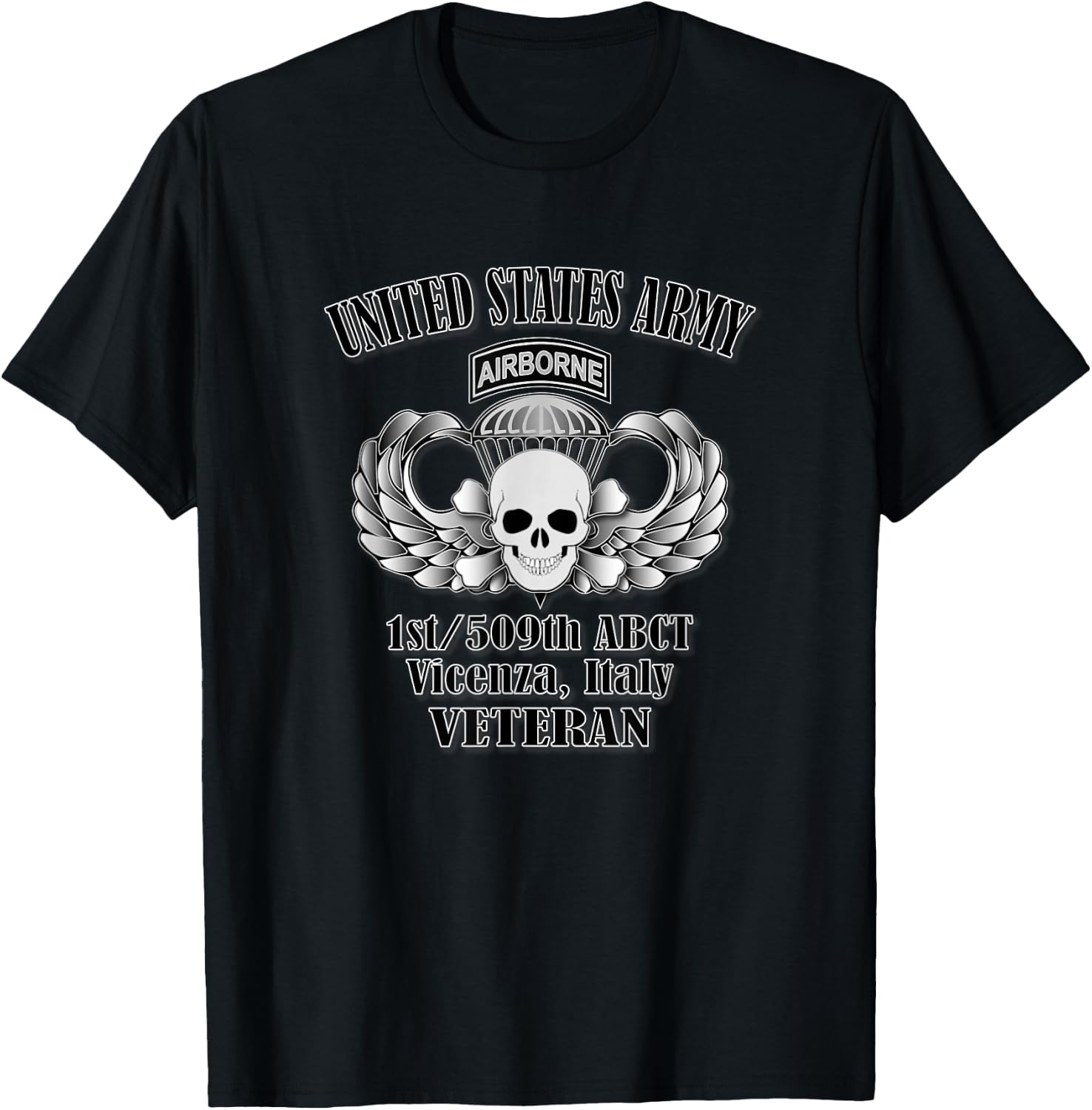 1st/509th ABCT Vicenza, Italy- Veteran (Front Design) T-Shirt - T-Shirt | Black