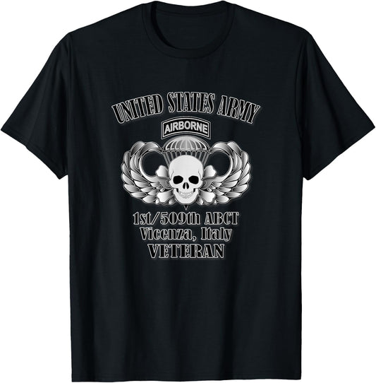 1st/509th ABCT Vicenza, Italy- Veteran (Front Design) T-Shirt - T-Shirt | Black