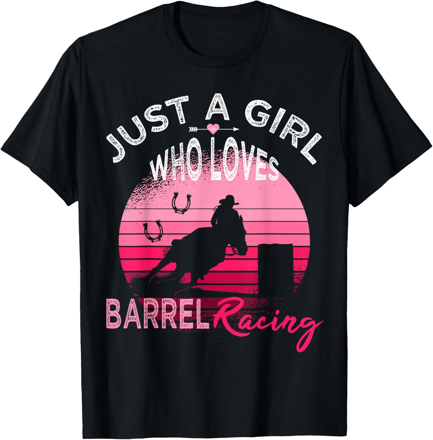 Just a Girl who loves Barrel Racing Horse Rodeo Cowgirl Pink T-Shirt - T-Shirt | Black