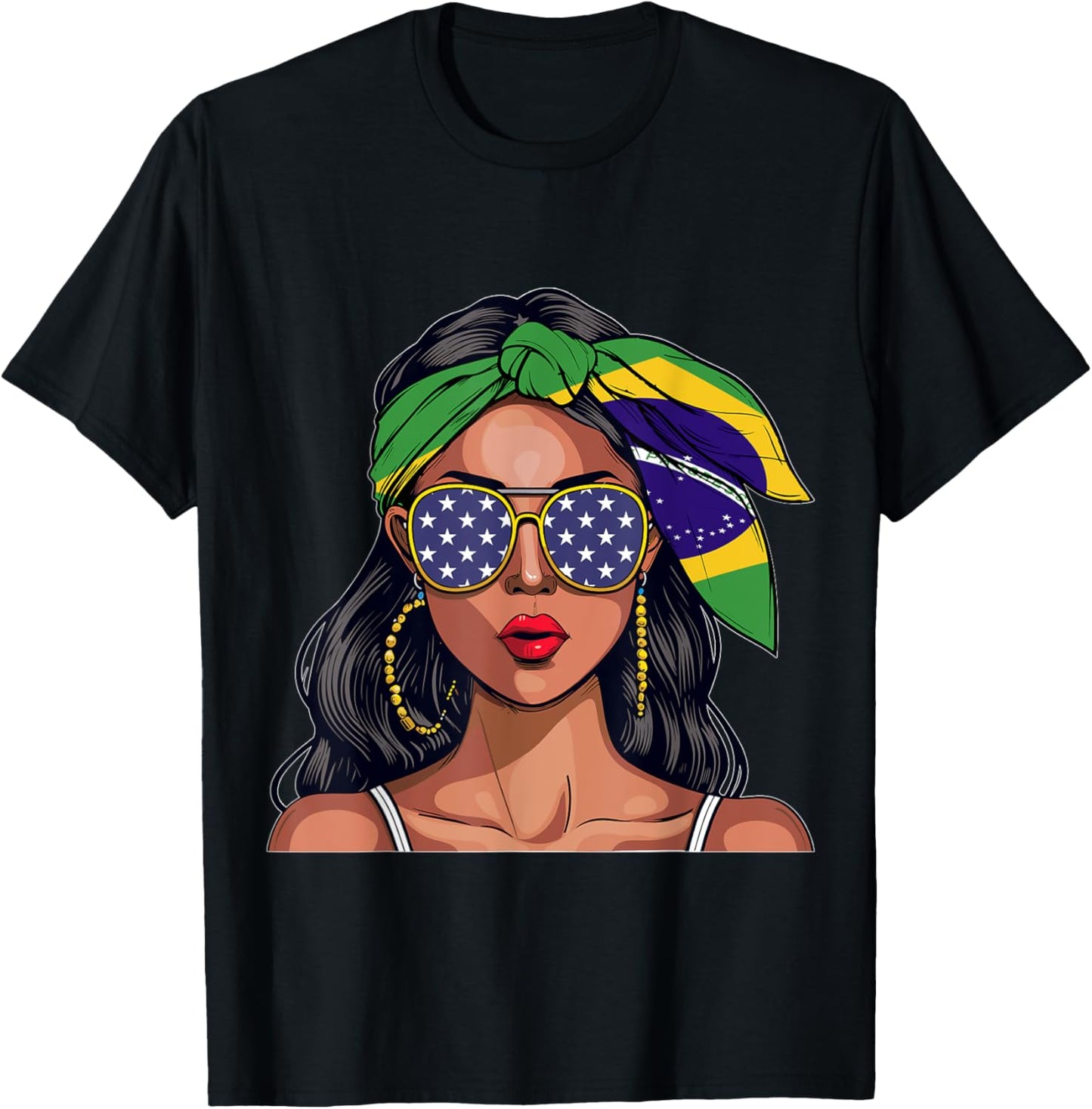 Brazilian Souvenirs Products Woman Flag American Brasil T-Shirt - T-Shirt | Black