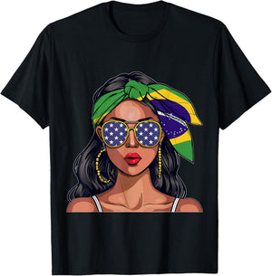 Brazilian Souvenirs Products Woman Flag American Brasil T-Shirt - T-Shirt | Black