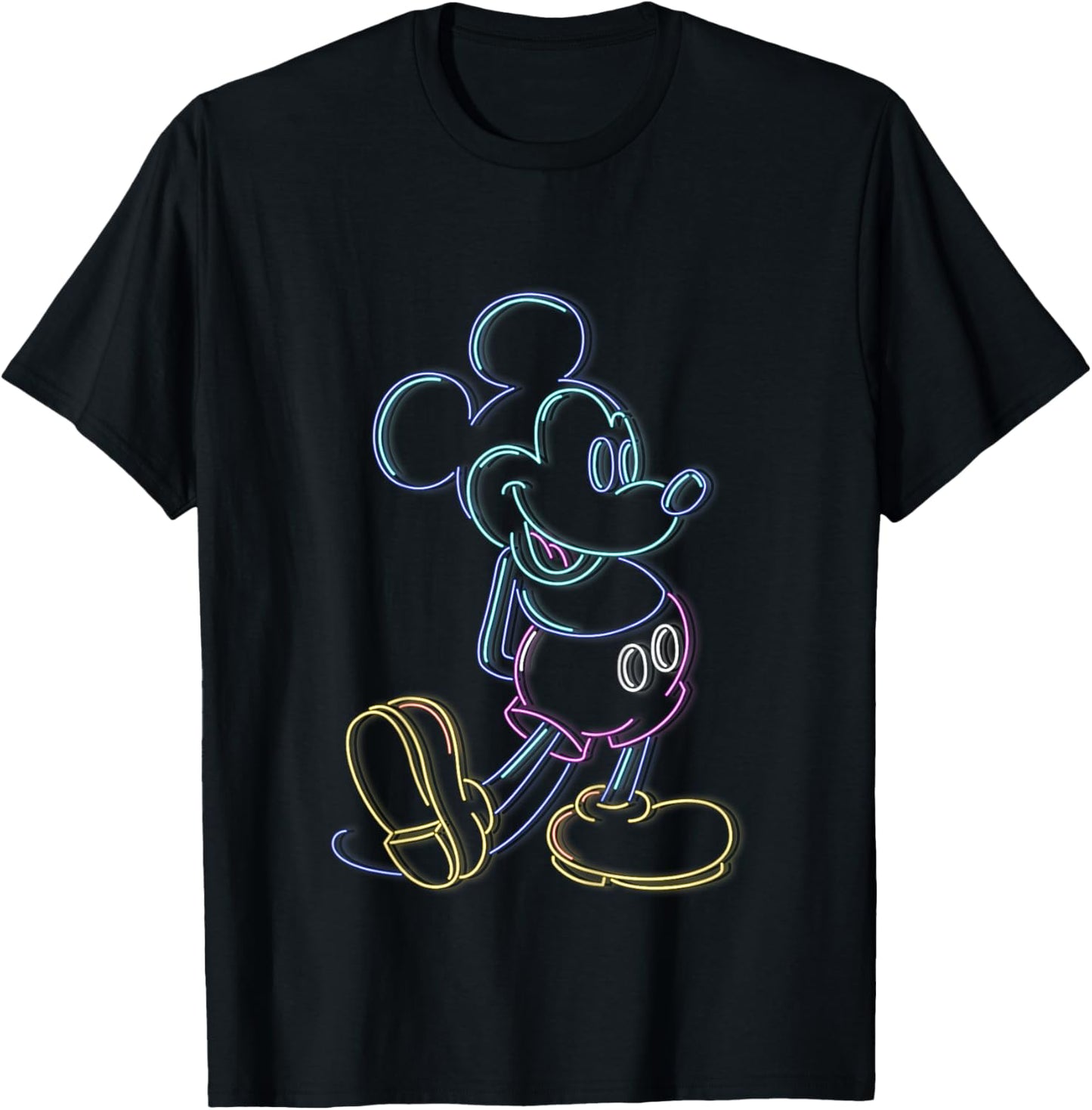 Kids Disney Mickey And Friends Mickey Neon Lights Sign Logo T-Shirt - T-Shirt | Black