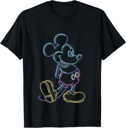 Kids Disney Mickey And Friends Mickey Neon Lights Sign Logo T-Shirt - T-Shirt | Black