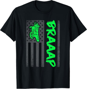 Brap Braap-Braaap Vintage USA Flag Motocross Dirt Bike T-Shirt - T-Shirt | Black