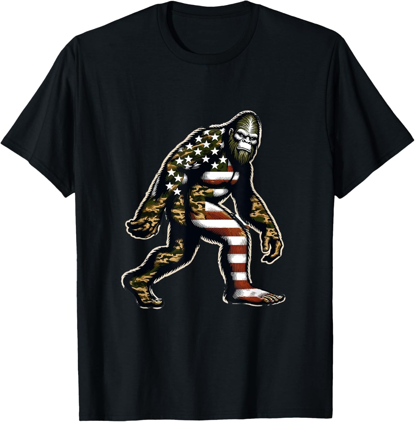 Bigfoot Patriotic Camo American Flag Usa Camouflage Usa Flag Women Kids Men T-Shirt - T-Shirt | Black