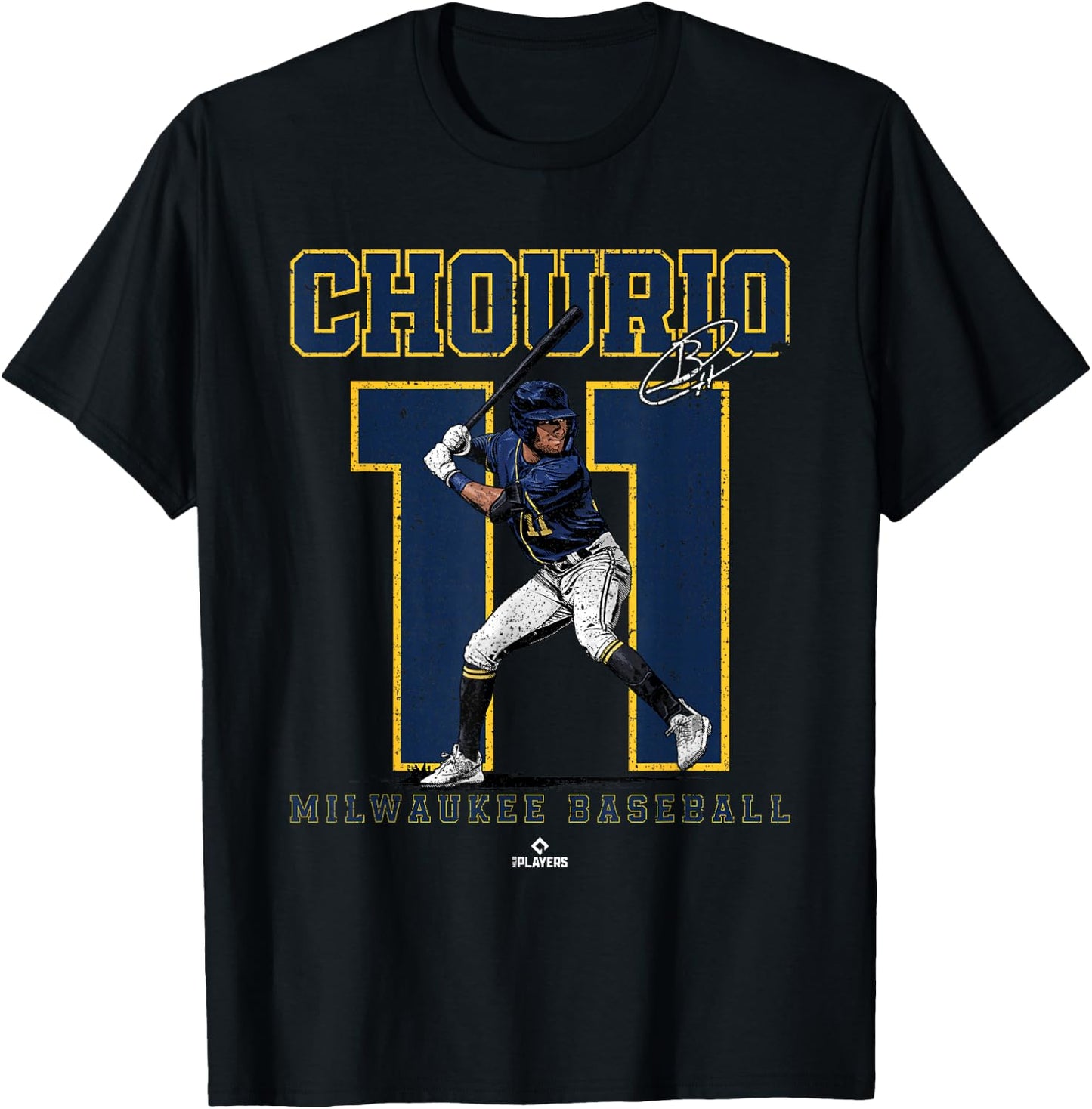 Number and Portrait Jackson Chourio Milwaukee MLBPA T-Shirt - T-Shirt | Black
