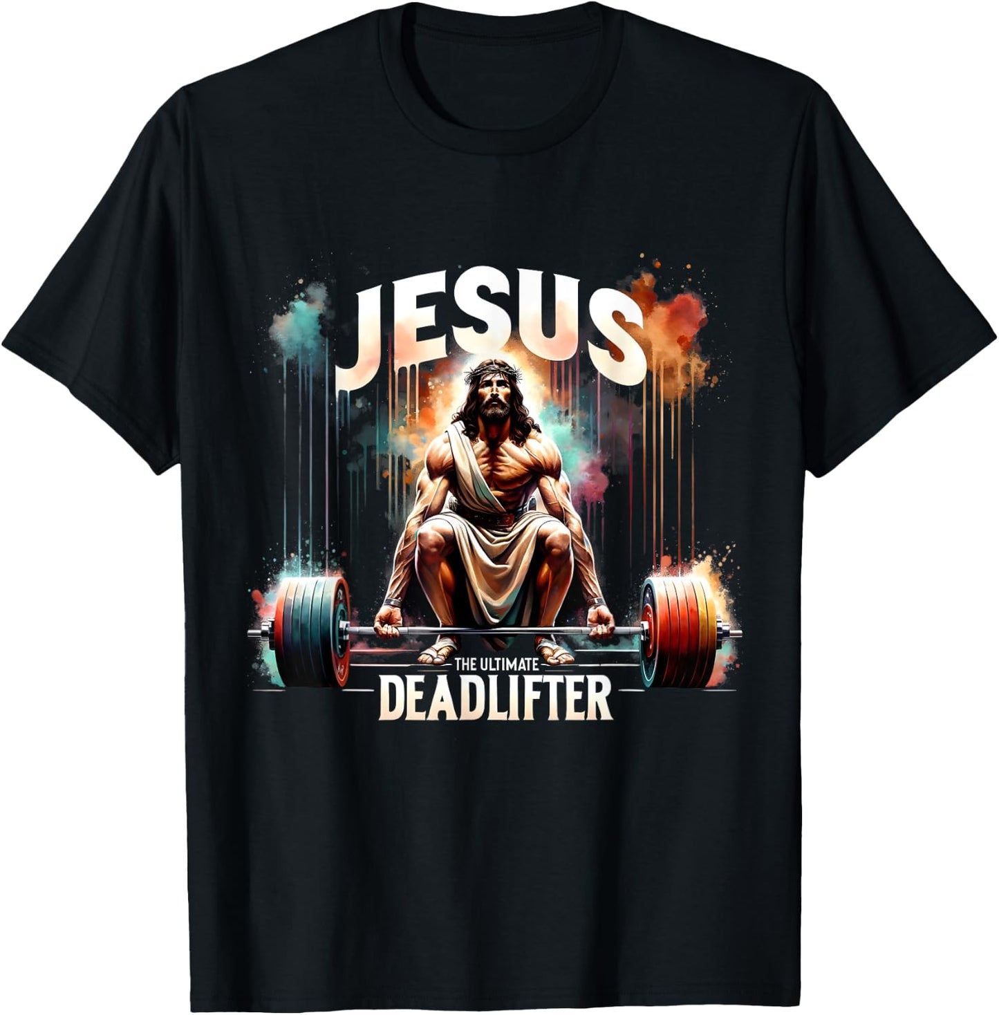 Jesus The Ultimate Deadlifter Retro Christian Jesus Workout T-Shirt - T-Shirt | Black