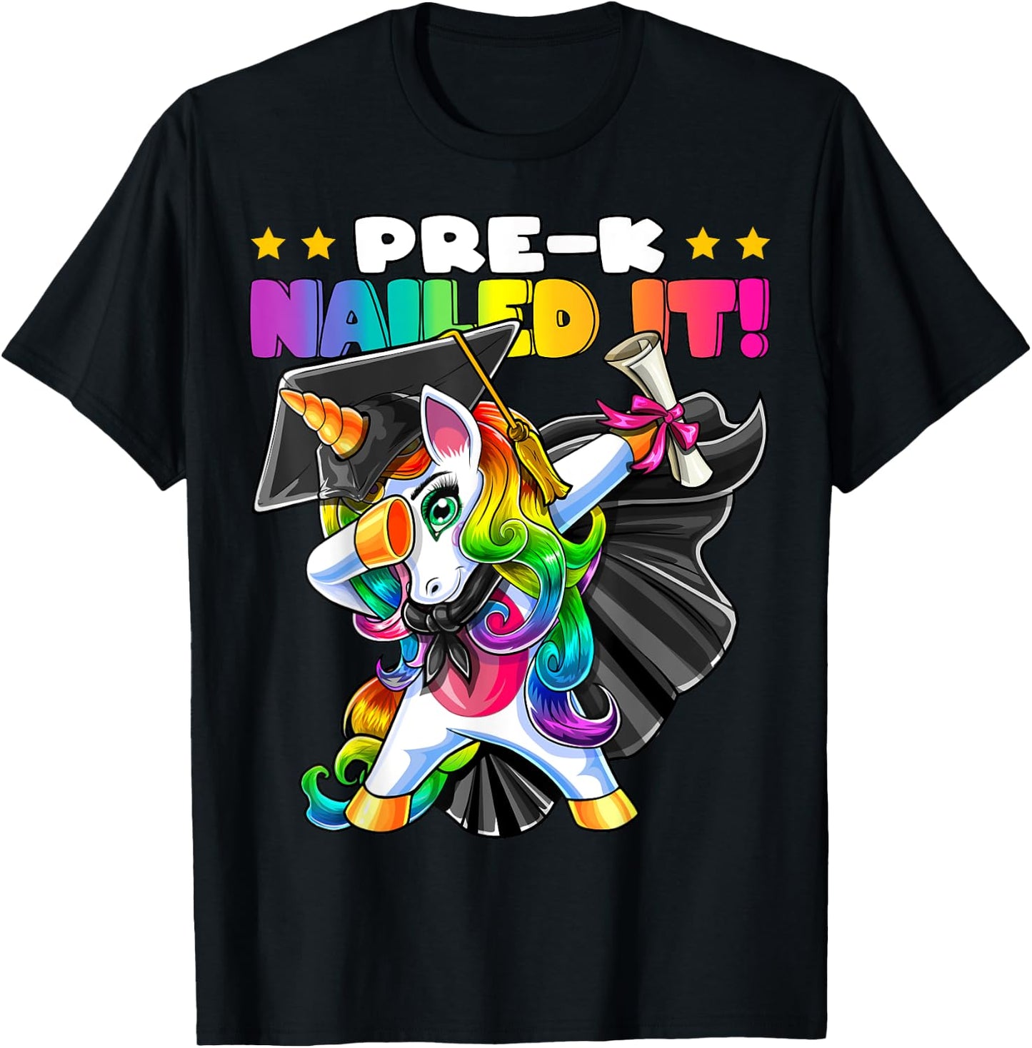 Dabbing Unicorn Pre-K Graduation Cap Gown Diploma Gift Girls T-Shirt - T-Shirt | Black