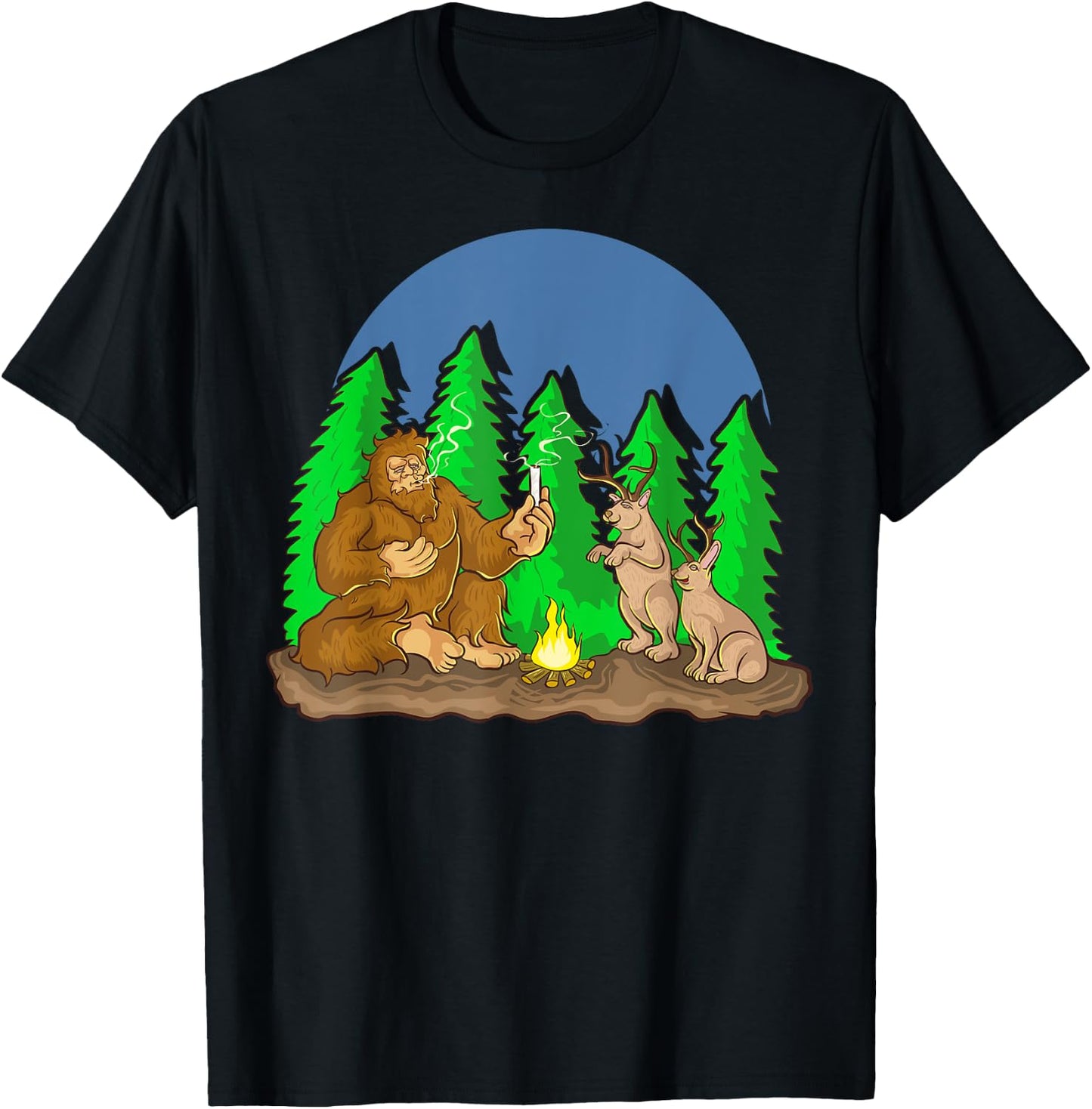 Pot Smoking Bigfoot Jackalope Cryptozoology Shirt Gift T-Shirt - T-Shirt | Black