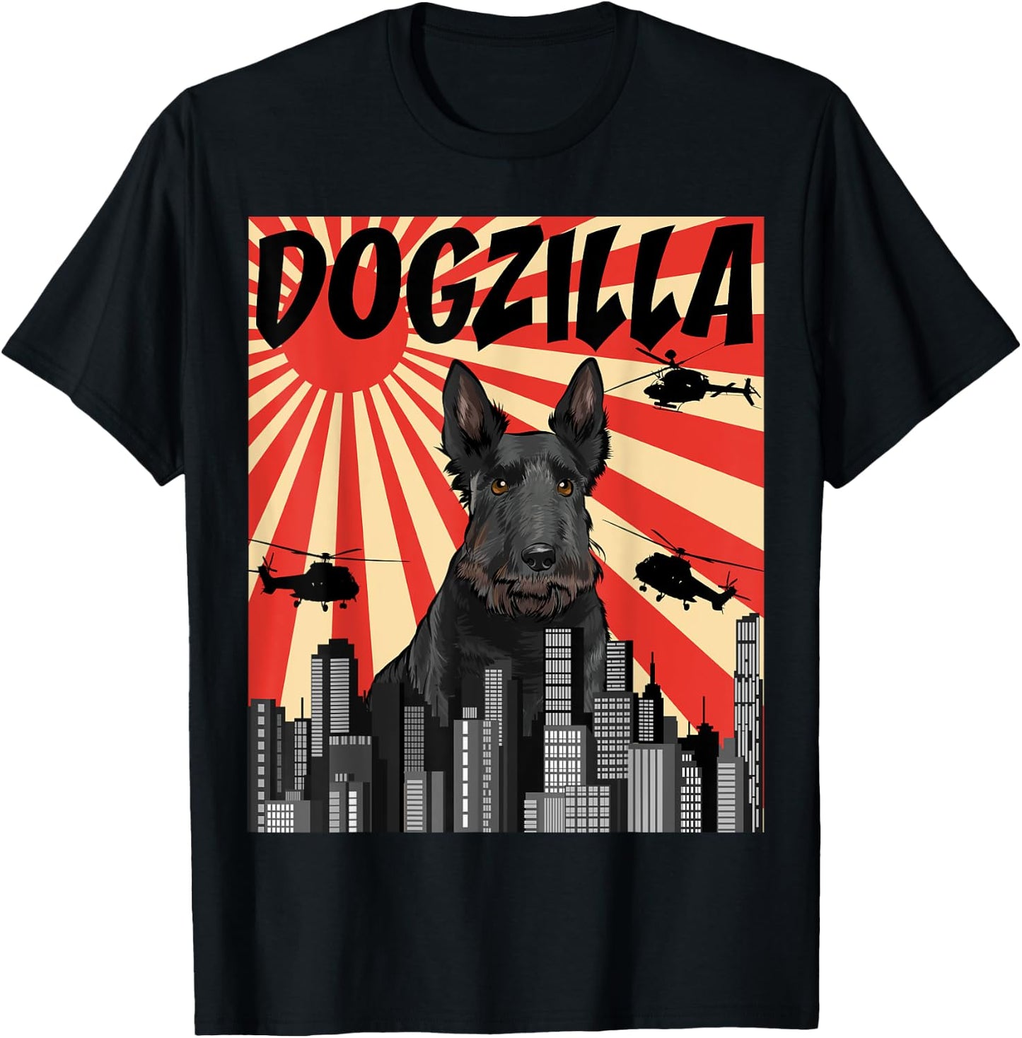 Funny Retro Japanese Dogzilla Scottish Terrier T-Shirt - T-Shirt | Black