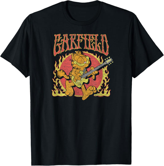 Garfield - Rock n' Roll Music Flames with Guitar T-Shirt - T-Shirt | Black