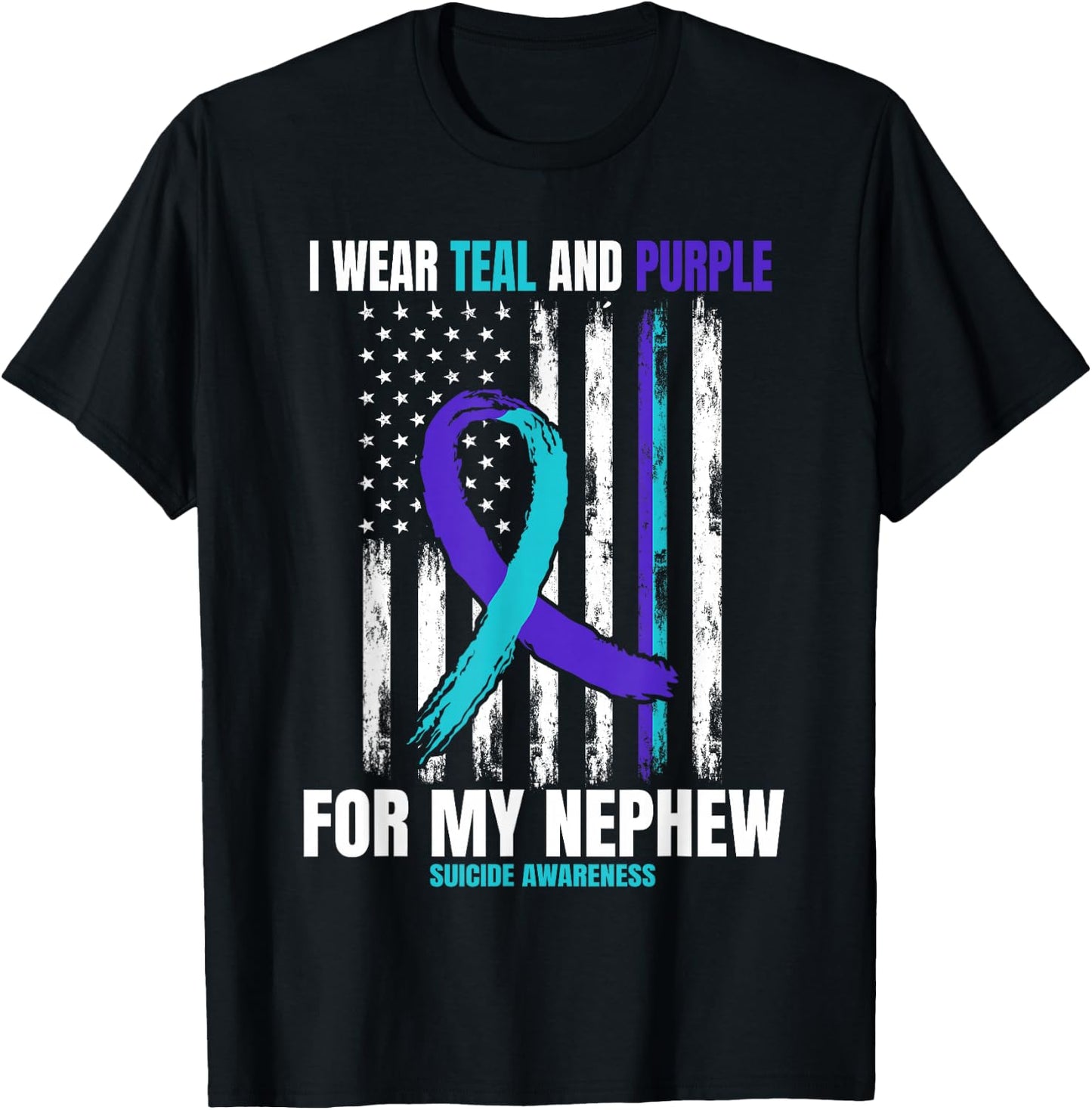 Suicide Awareness Prevention Women Men Nephew American Flag T-Shirt - T-Shirt | Black
