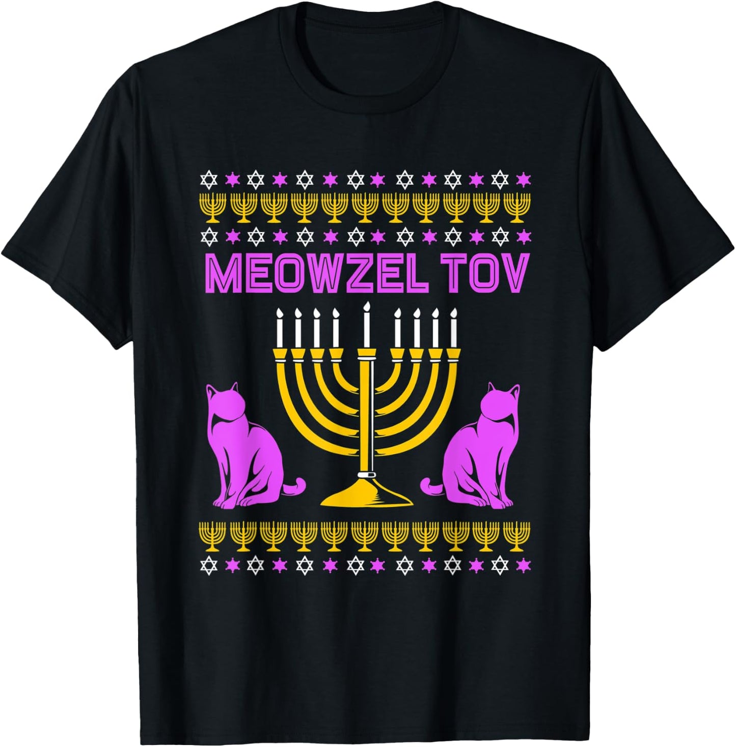 Hanukkah Cat Menorahs For Chanukah Meowzel Tov T-Shirt - T-Shirt | Black