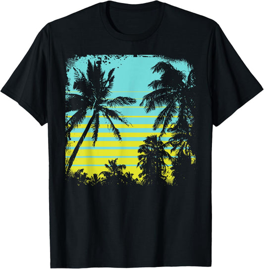 Palm Tree Silhouette Tree design, Vintage Graphic gift T-Shirt - T-Shirt | Black