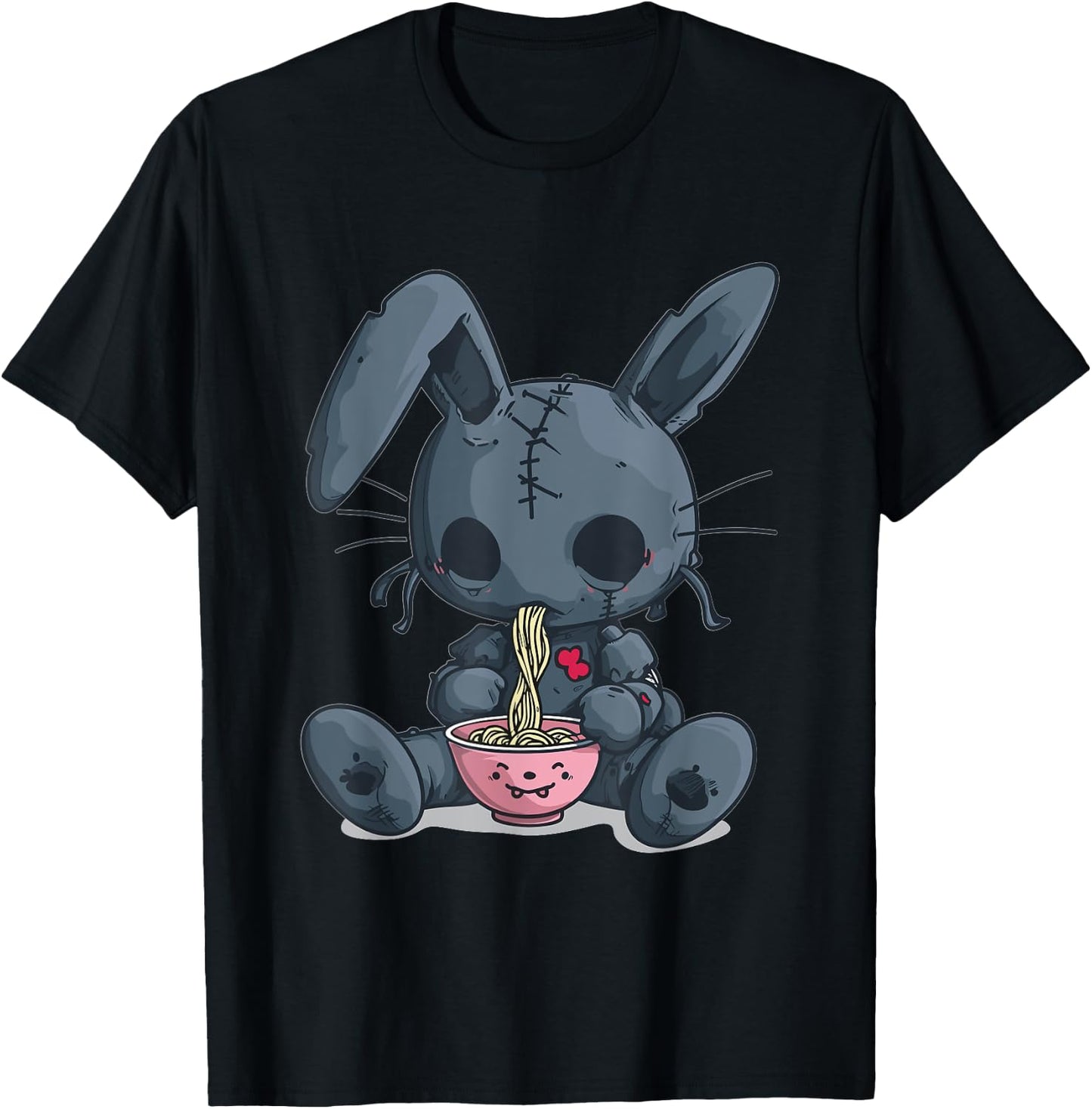Goth Pastel Creepy Kawaii Rabbit Bunny Voodoo Doll Ramen T-Shirt - T-Shirt | Black