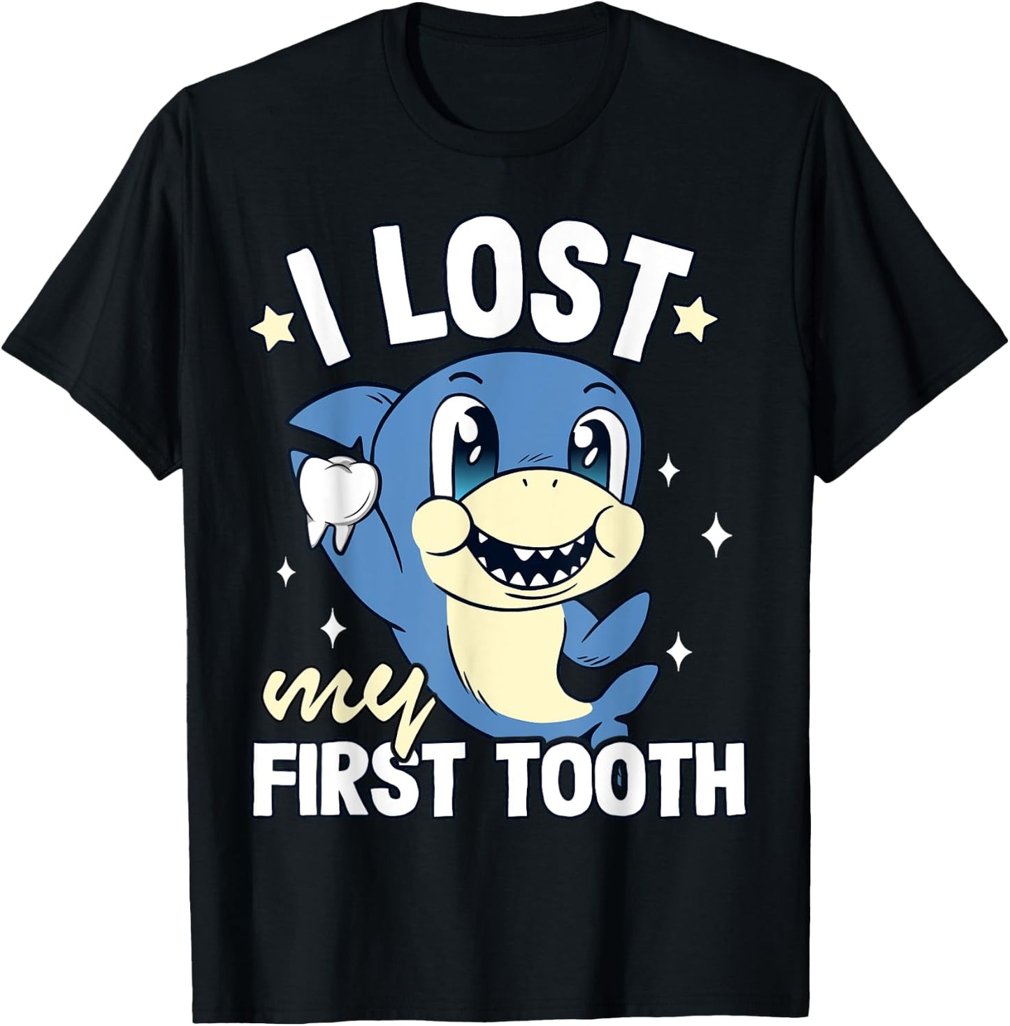 Boys Tooth Fairy Teeth Out Funny Shark I Lost My First Tooth T-Shirt - T-Shirt | Black