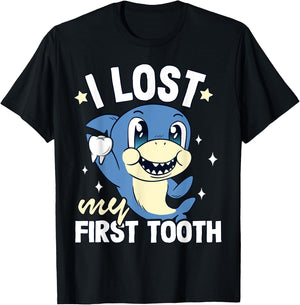 Boys Tooth Fairy Teeth Out Funny Shark I Lost My First Tooth T-Shirt - T-Shirt | Black
