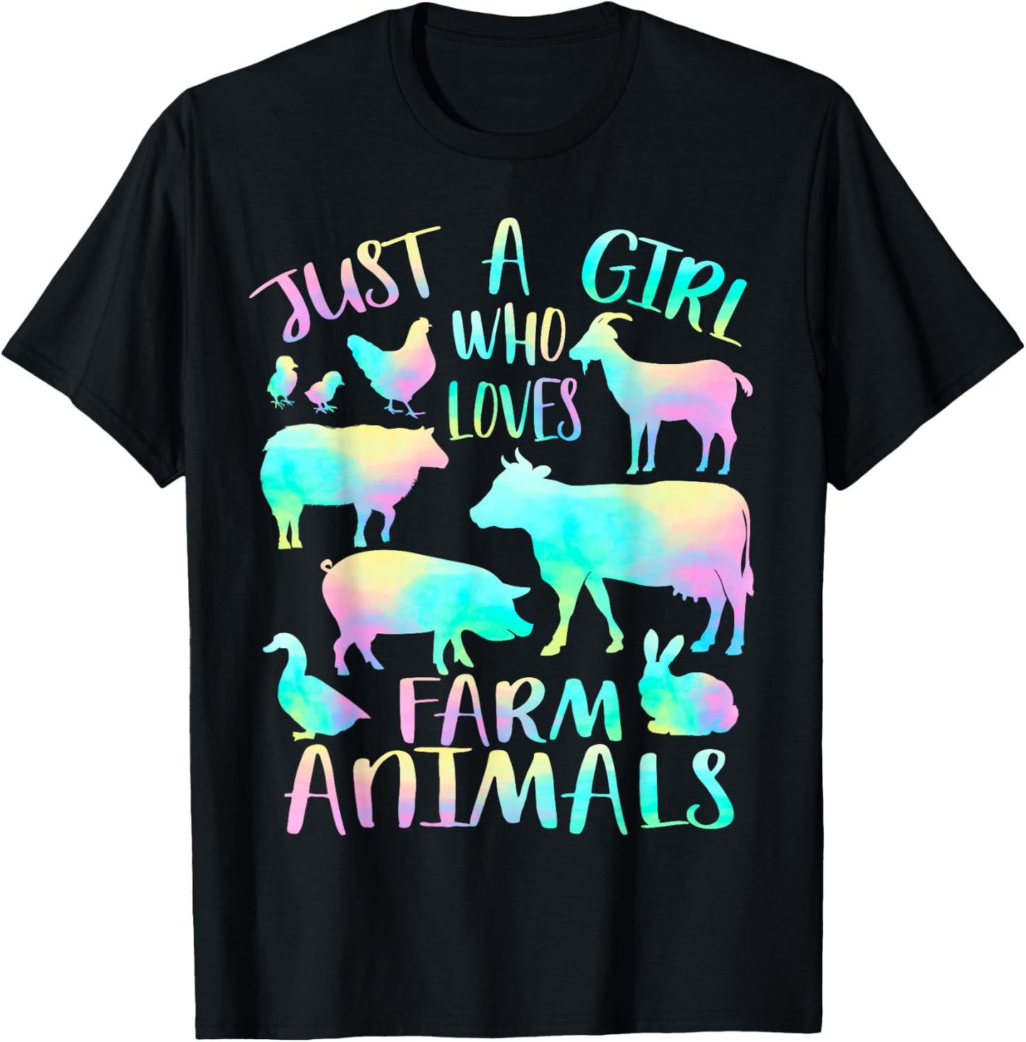 Just a Girl Who Loves Farm Animals - Cows Pigs Goats Lover T-Shirt - T-Shirt | Black