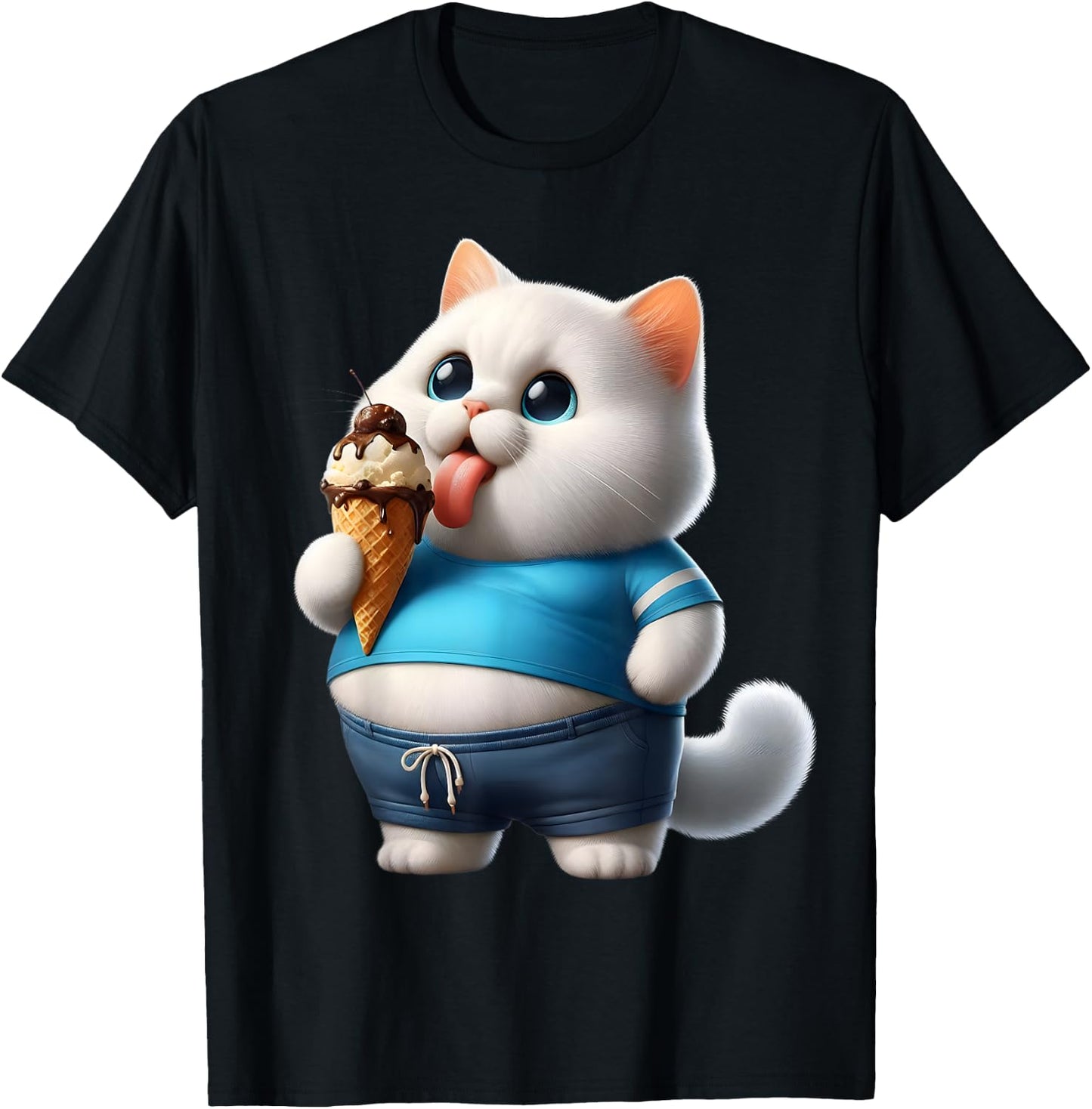 Funny Fat Cat Men Women Kids Ice Cream Fat Kitten Cat Lover T-Shirt - T-Shirt | Black