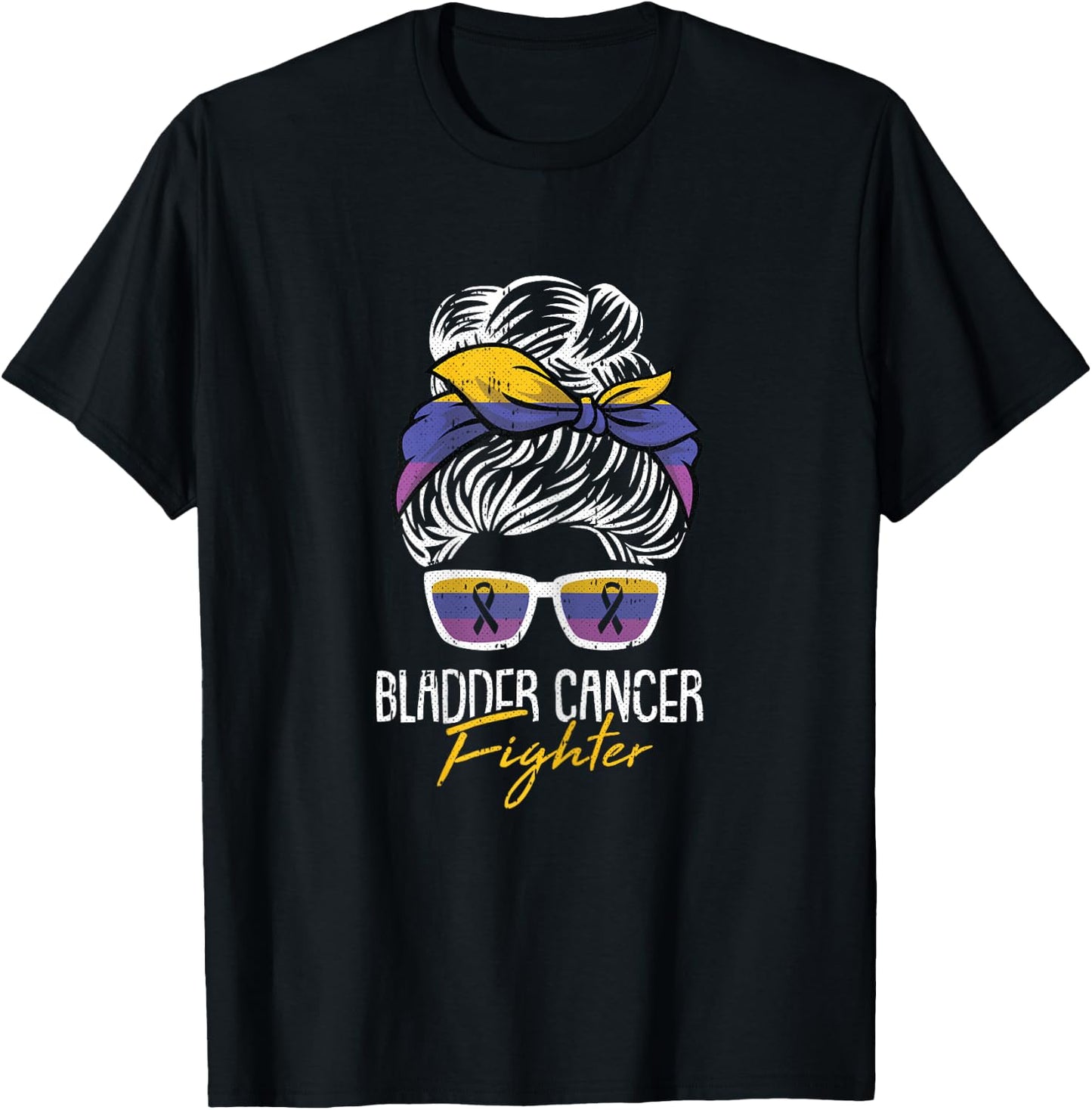 Bladder Cancer Fighter Awareness Ribbon Survivor Warrior T-Shirt - T-Shirt | Black