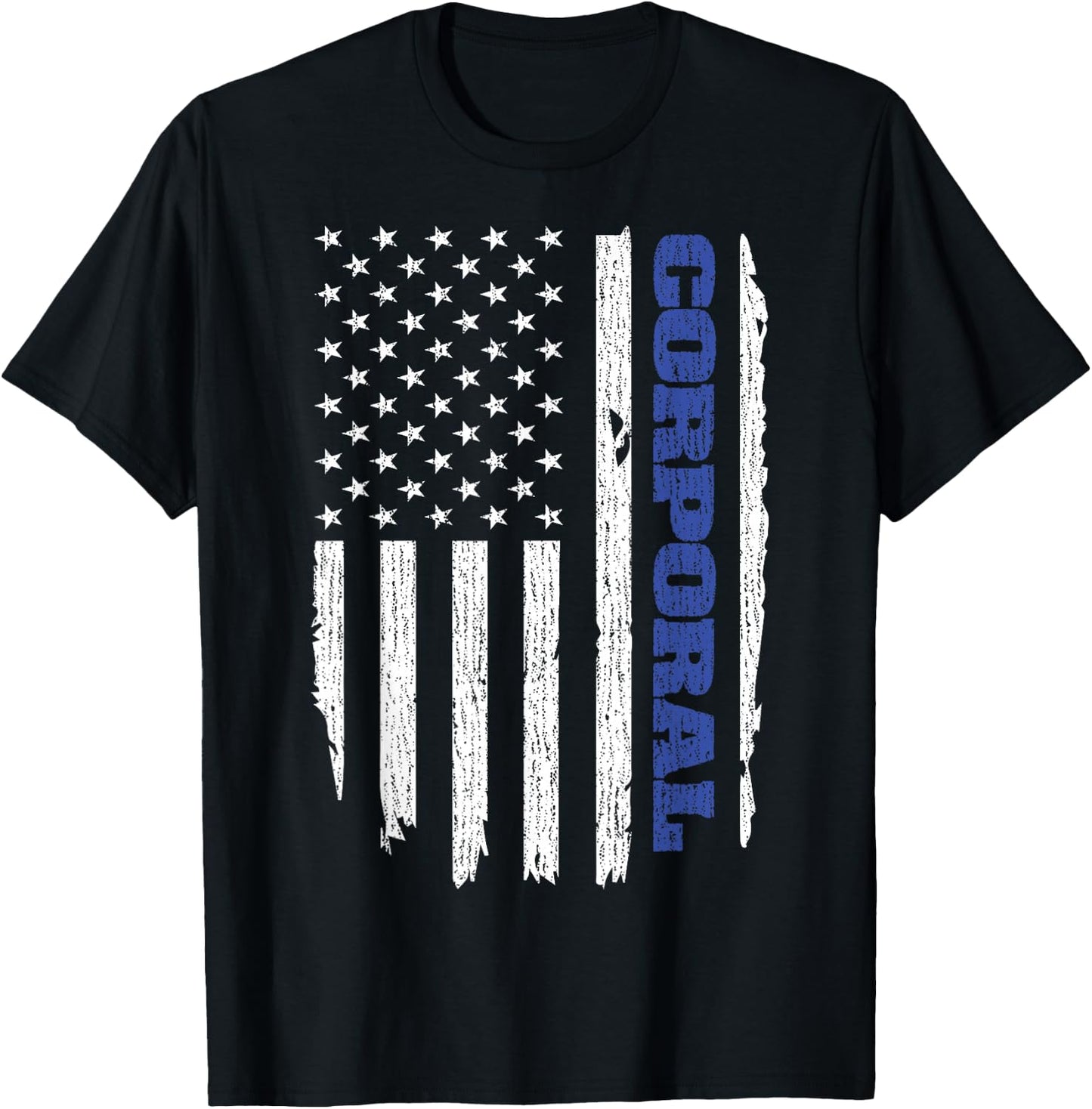 Police Corporal American Flag USA Thin Blue T-Shirt - T-Shirt | Black