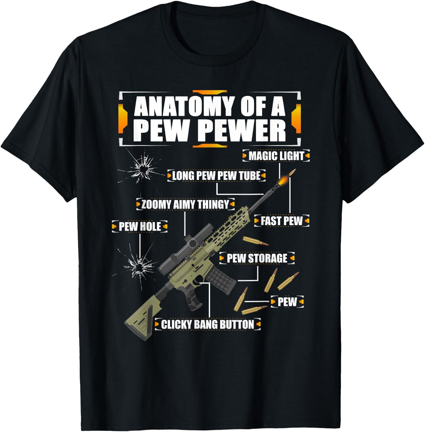 Anatomy of a Pew Pewer Machine Gun Weapons Saying T-Shirt - T-Shirt | Black