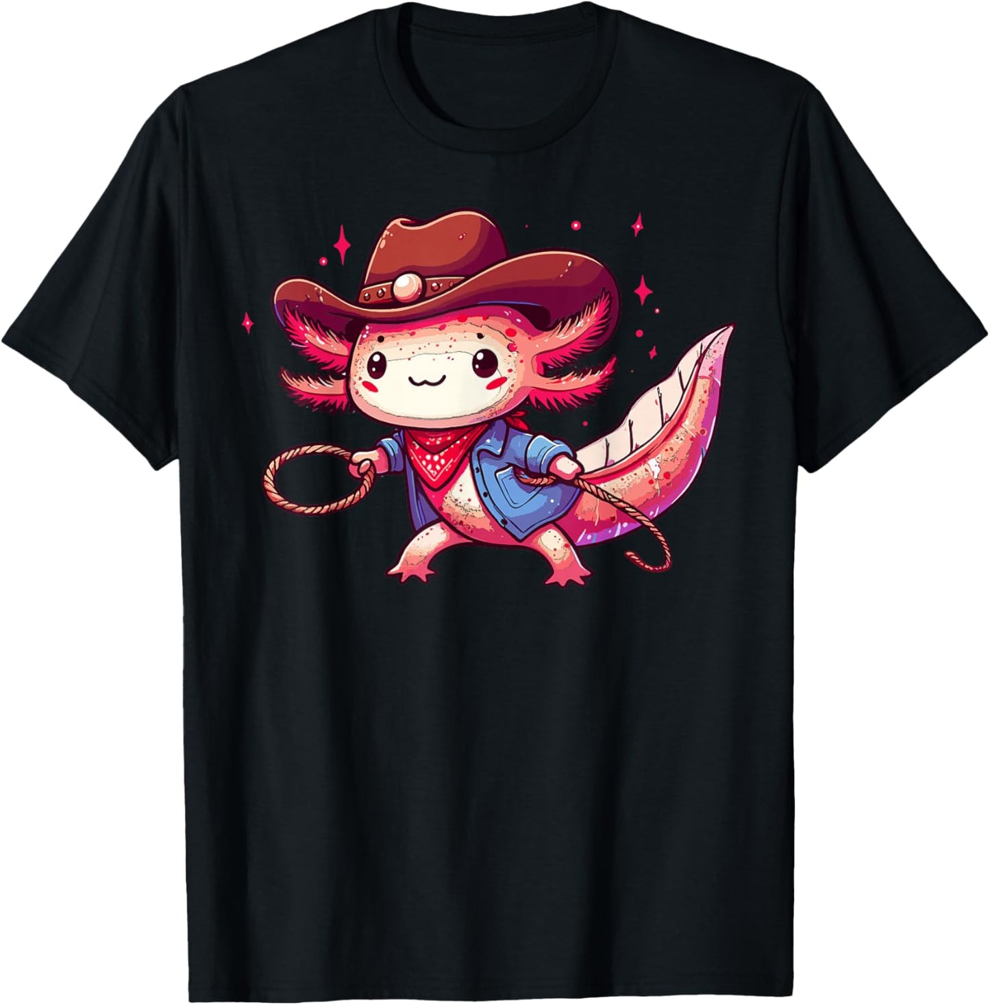 Western Rodeo Cowboy Hat Axolotl Texas Animals T-Shirt - T-Shirt | Black