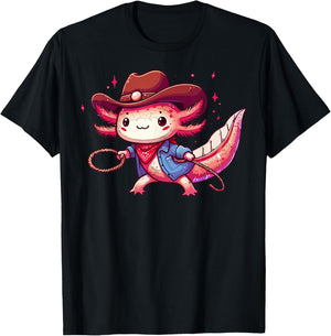 Western Rodeo Cowboy Hat Axolotl Texas Animals T-Shirt - T-Shirt | Black