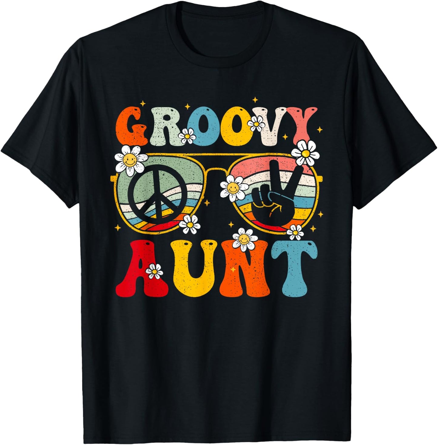 Groovy Aunt Retro Matching Family Colorful 60s 70s Auntie T-Shirt - T-Shirt | Black