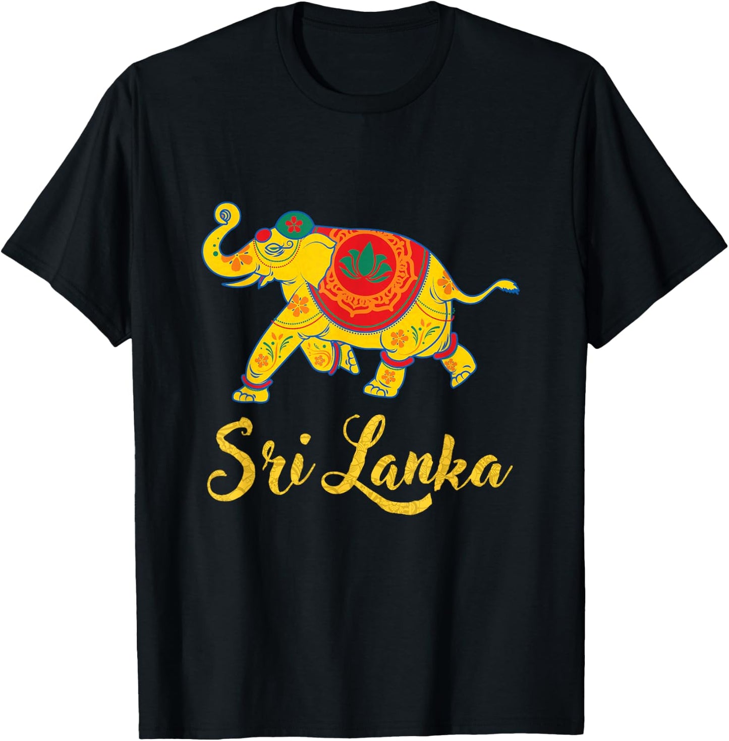 Sri Lankan Elephant Asian Mandala Yantra T-Shirt - T-Shirt | Black