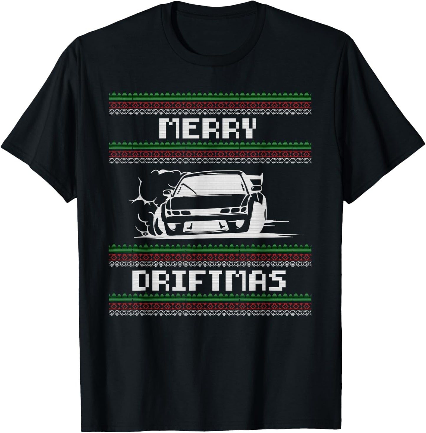 Christmas Ugly Sweater Pun - Merry Driftmas Car Drift Racer T-Shirt - T-Shirt | Black