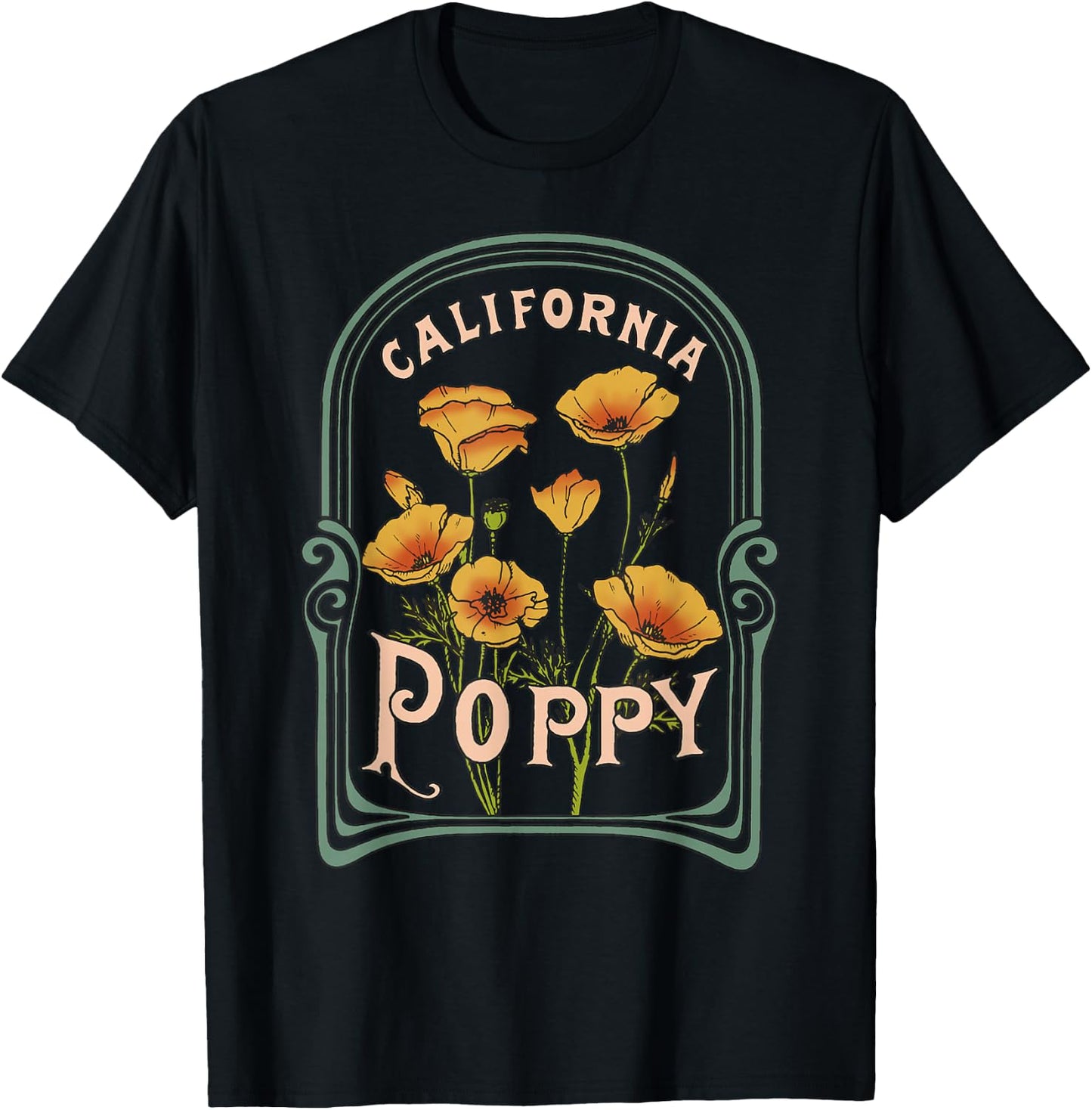California Poppy Creative Outline and Picture T-Shirt - T-Shirt | Black