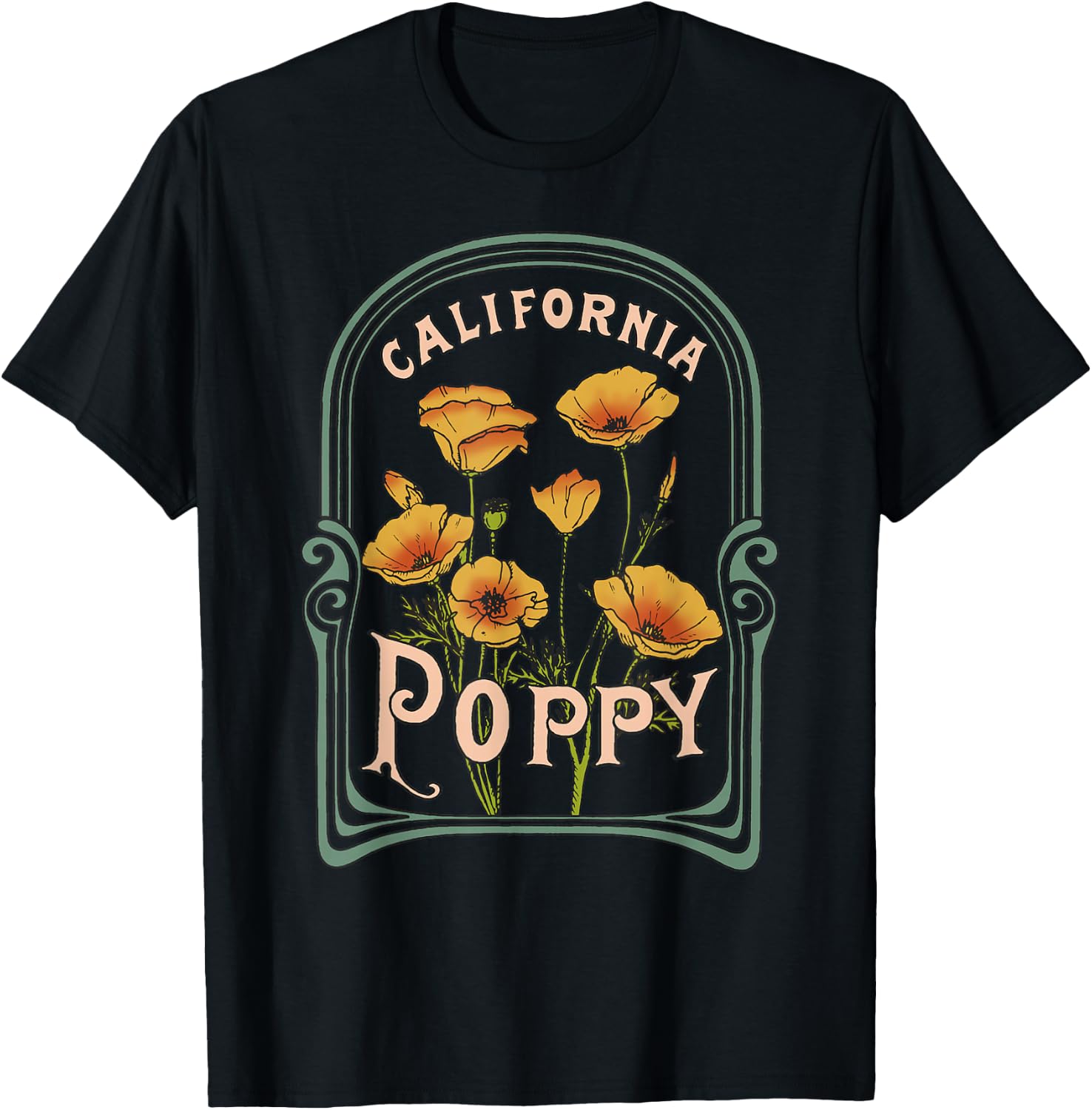 California Poppy Creative Outline and Picture T-Shirt - T-Shirt | Black